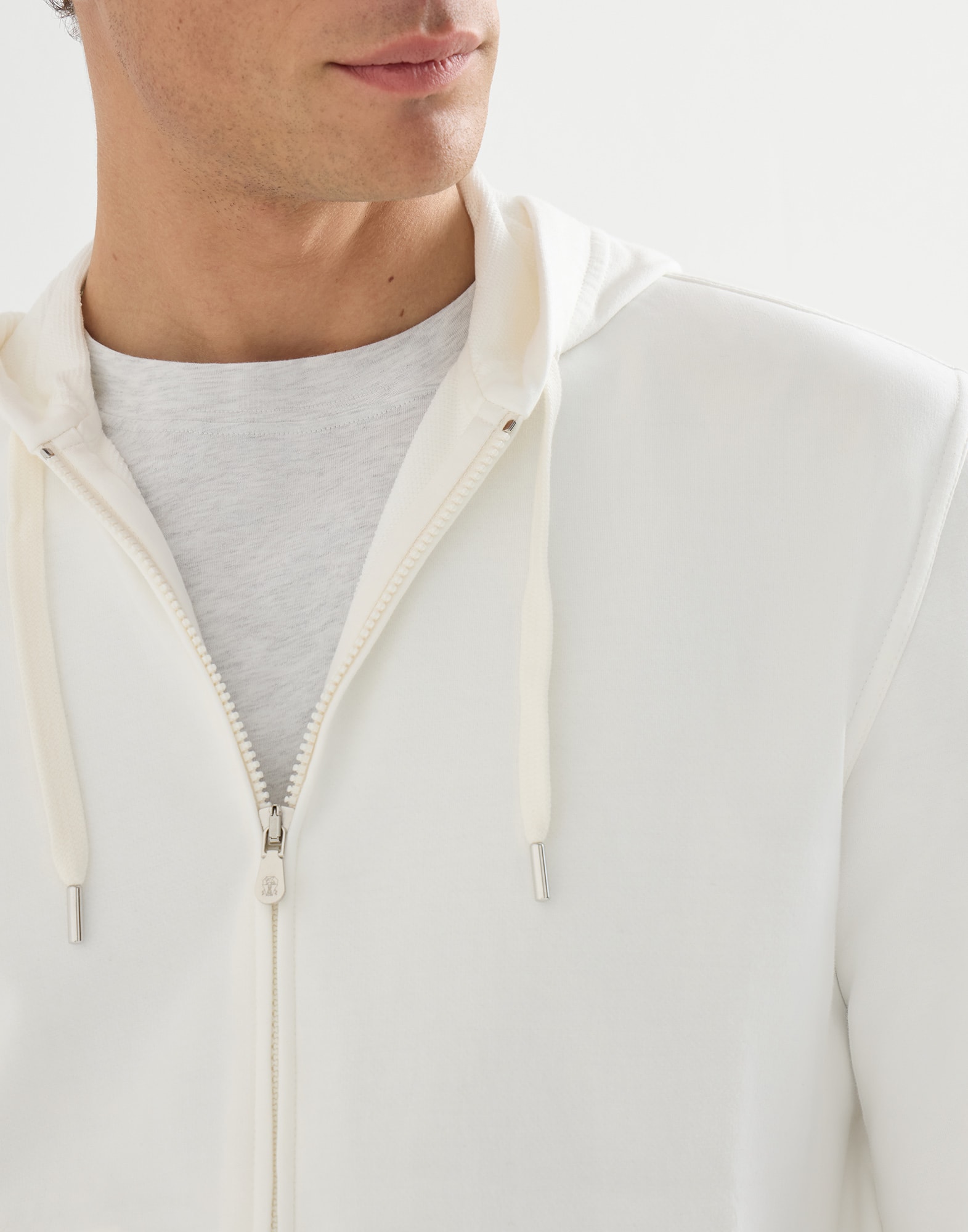 Hooded zip-up sweatshirt for Man in Off-White | Brunello Cucinelli