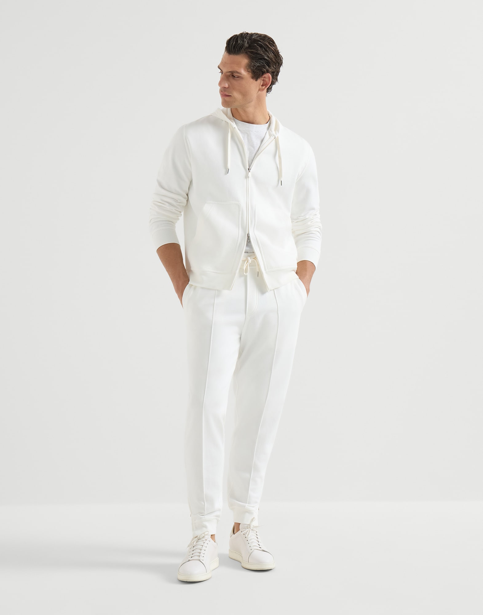 Hooded zip-up sweatshirt for Man in Off-White | Brunello Cucinelli