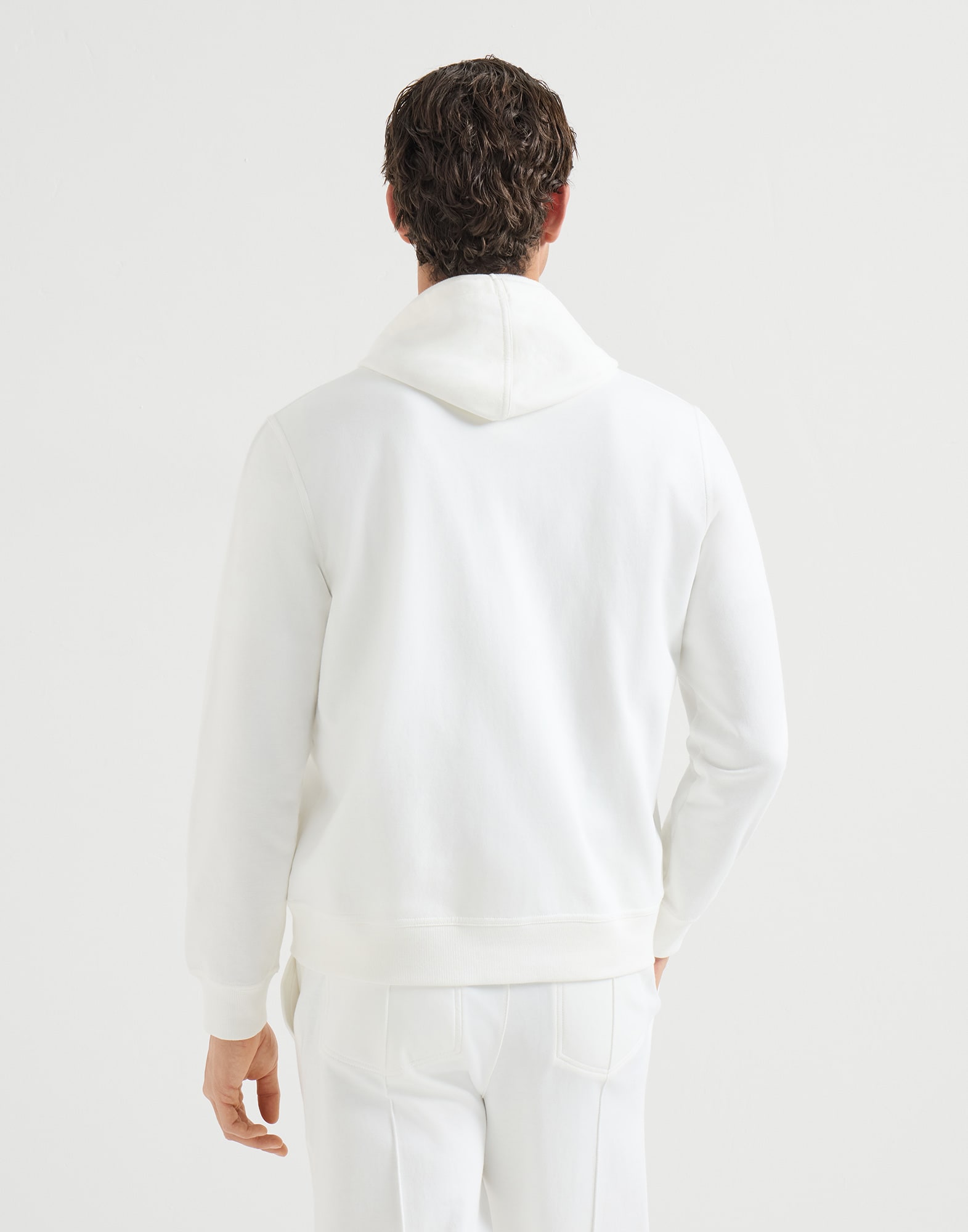 Hooded zip-up sweatshirt for Man in Off-White | Brunello Cucinelli