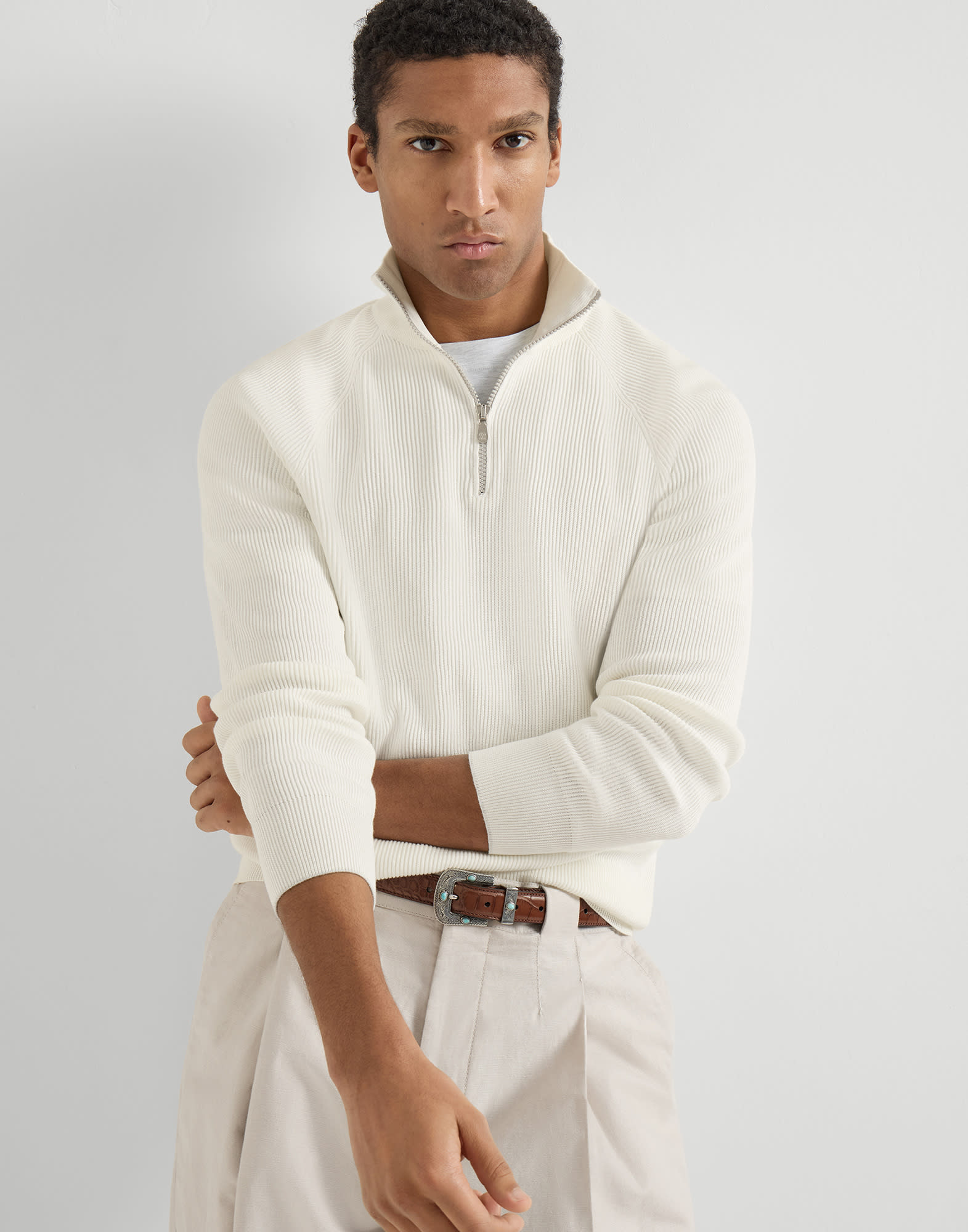 Cotton sweater for Man in Cherry | Brunello Cucinelli