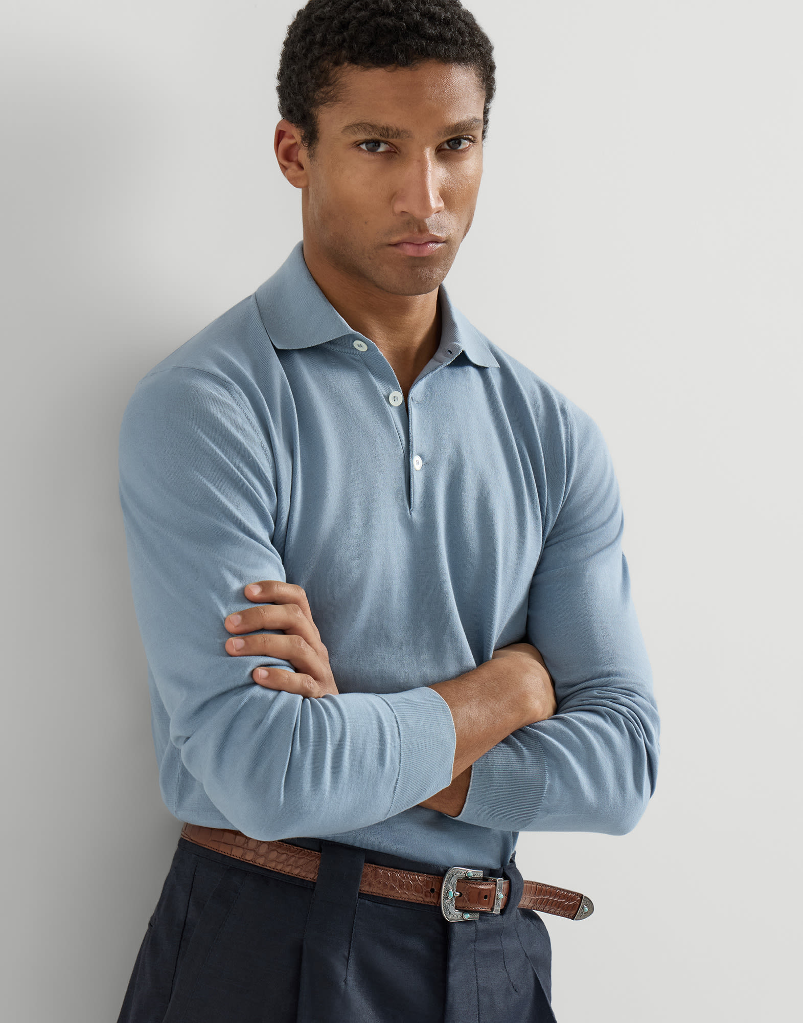Polo-style sweater for Man in Navy Blue | Brunello Cucinelli