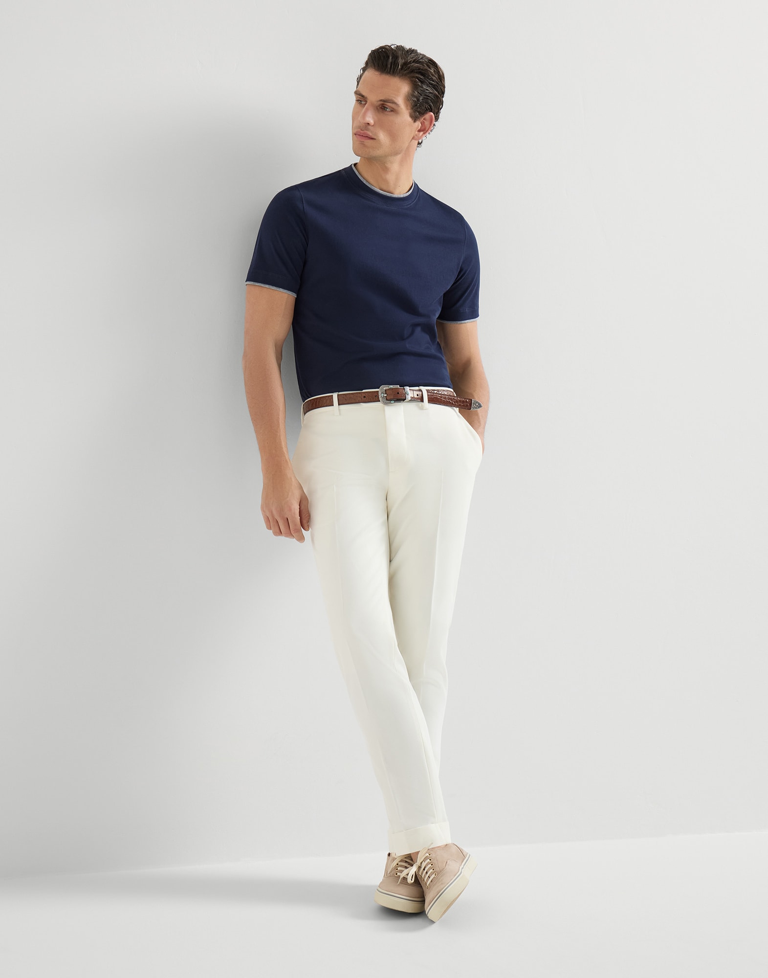Gabardine trousers for Man in Panama | Brunello Cucinelli Gabardine trousers for Man in Panama | Brunello Cucinelli