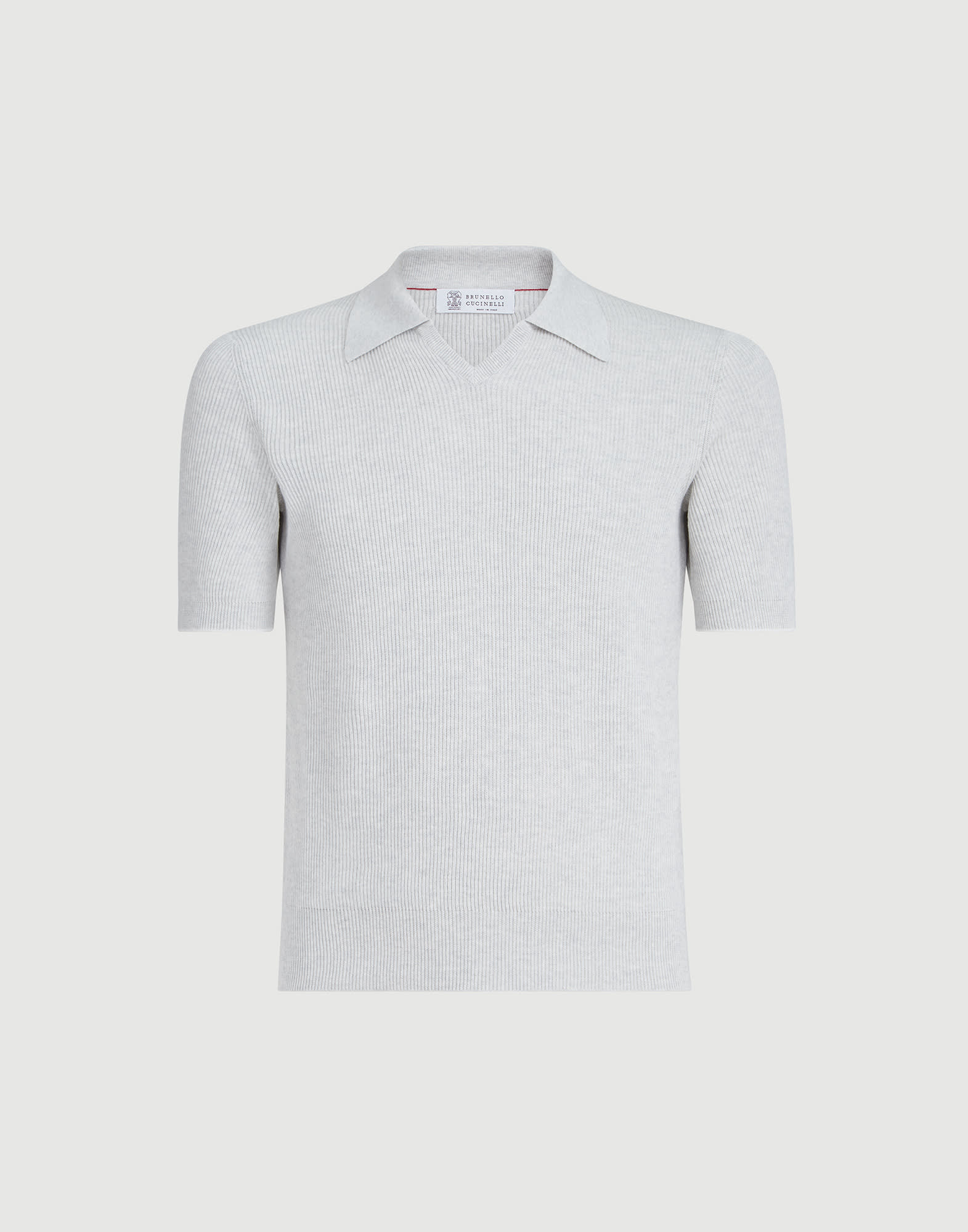 Cotton English rib knit polo for Man in Anthracite | Brunello