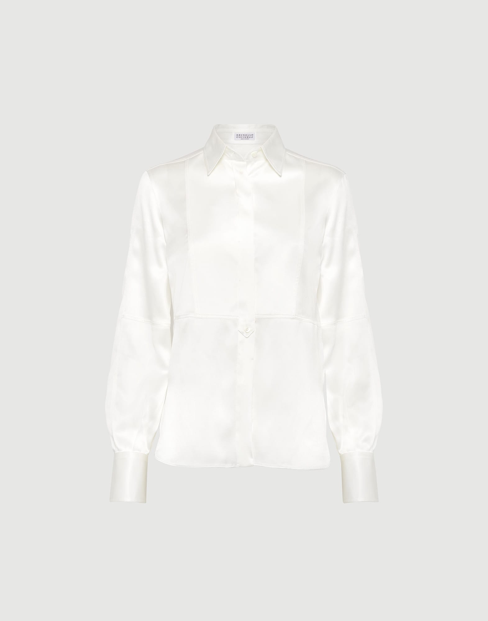 BRUNELLO CUCINELLI ホワイトブラウス Satin shirt for Woman in White | Brunello Cucinelli