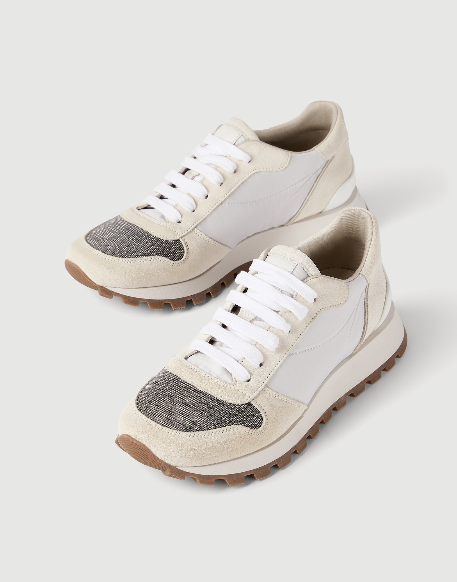 Suede and techno fabric runners for Woman in White | Brunello