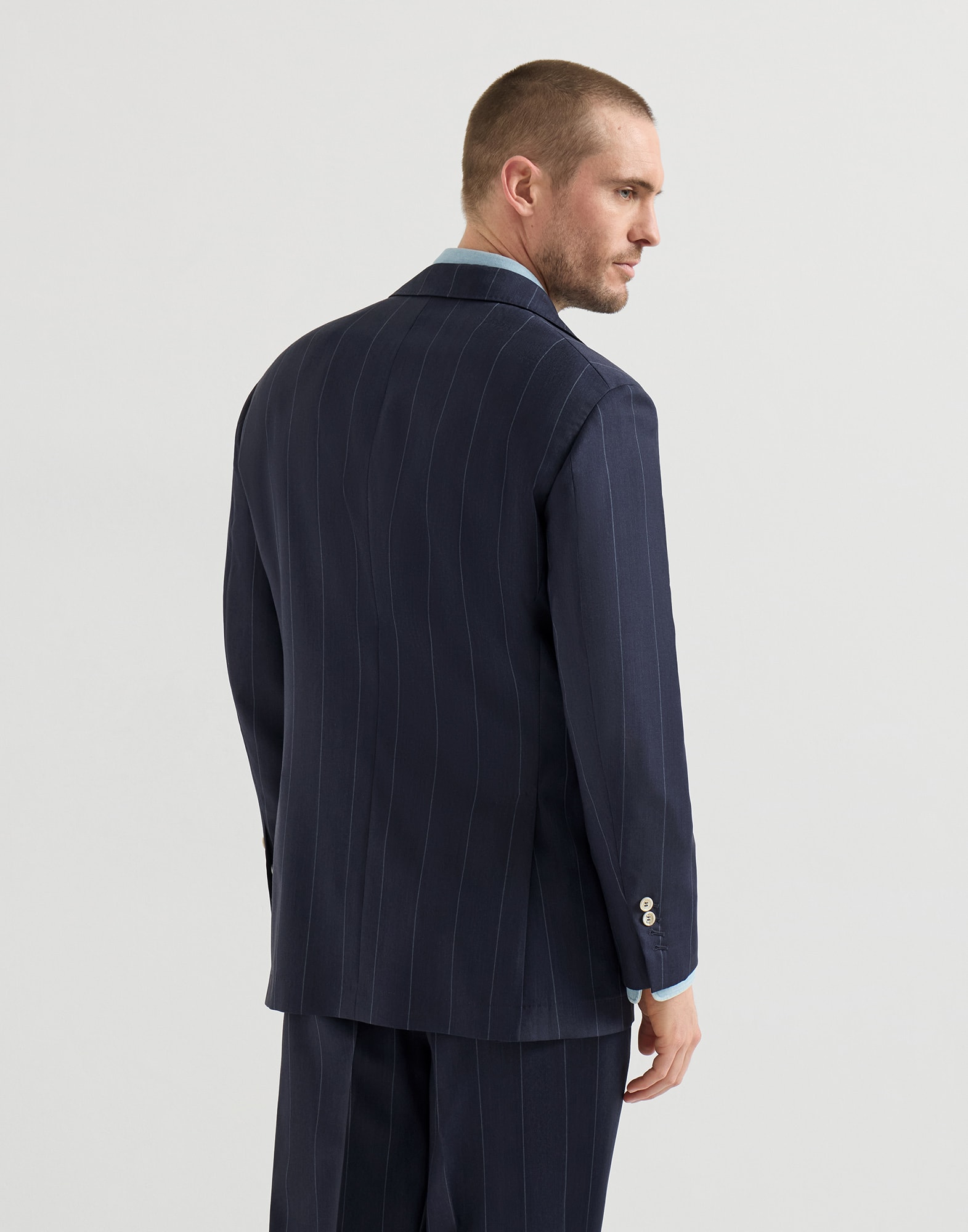 Chalk stripe blazer for Man in Navy Blue | Brunello Cucinelli