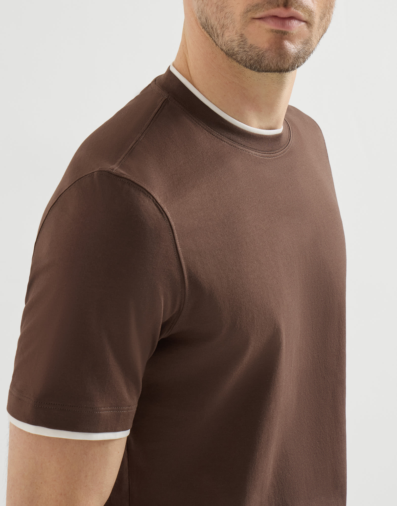 T-shirt with faux-layering for Man in Grey | Brunello Cucinelli