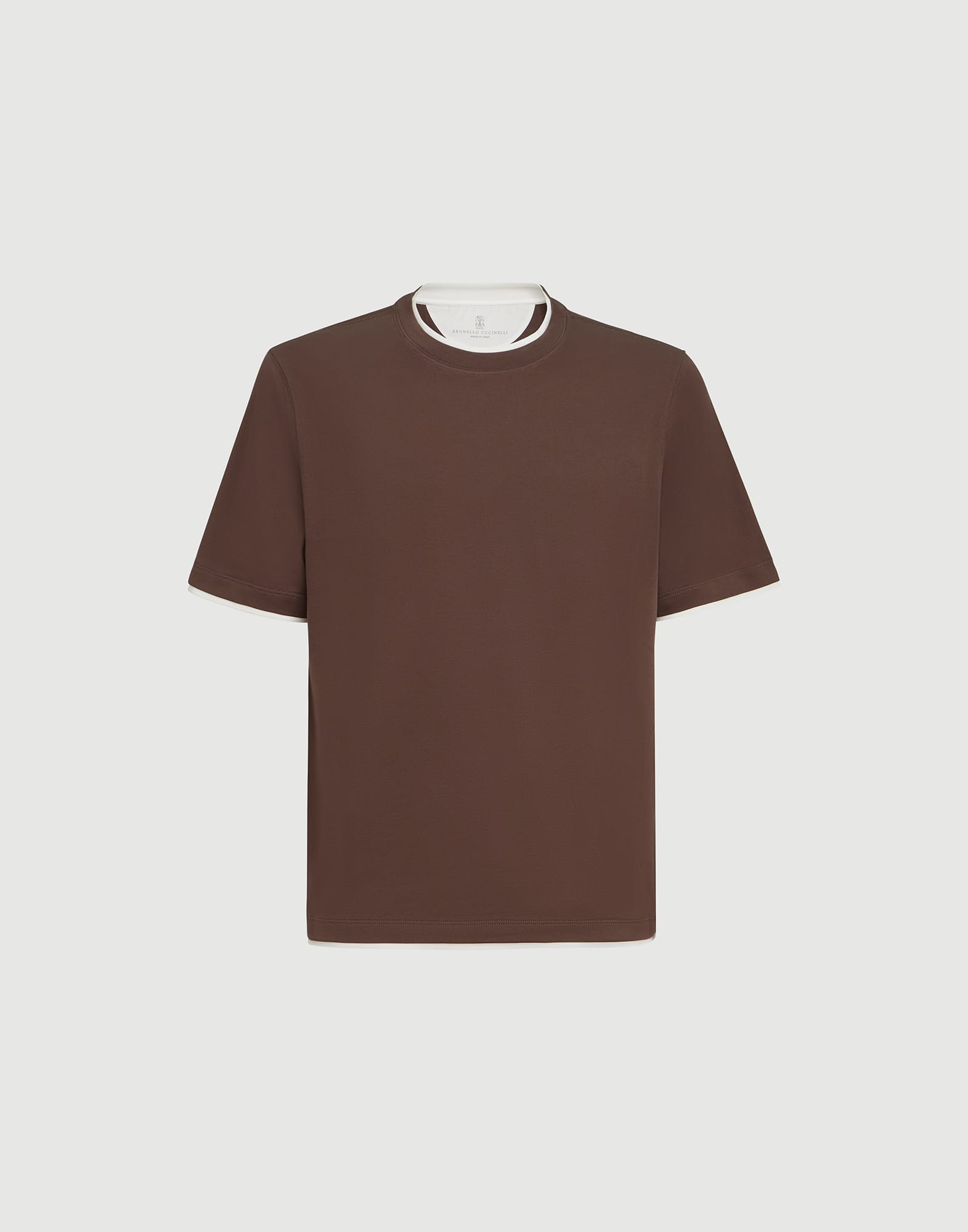 T-shirt with faux-layering for Man in Grey | Brunello Cucinelli