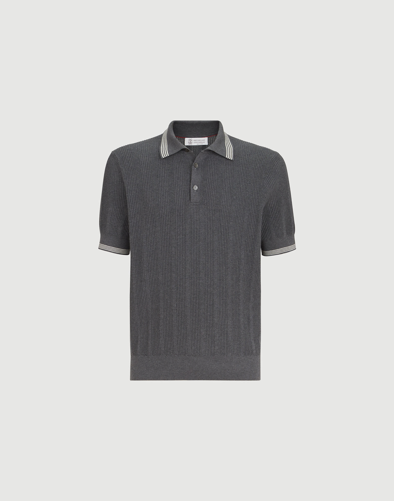 Cotton knit polo for Man in Khaki | Brunello Cucinelli