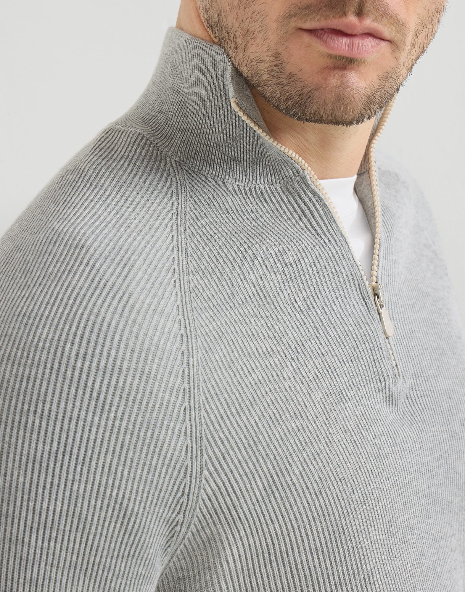 English Rib knit sweater for Man in Light Grey | Brunello Cucinelli