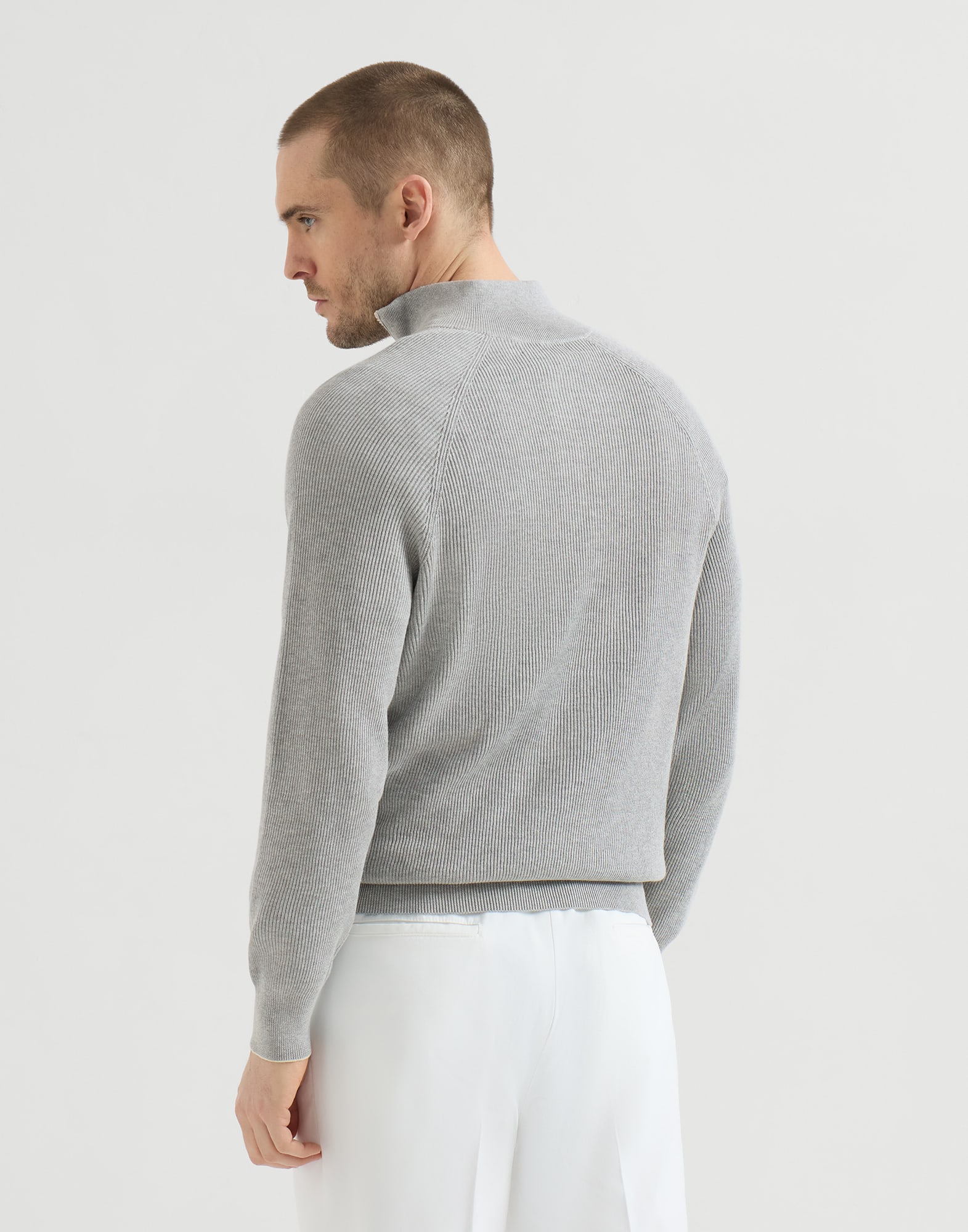 English Rib knit sweater for Man in Light Grey | Brunello Cucinelli