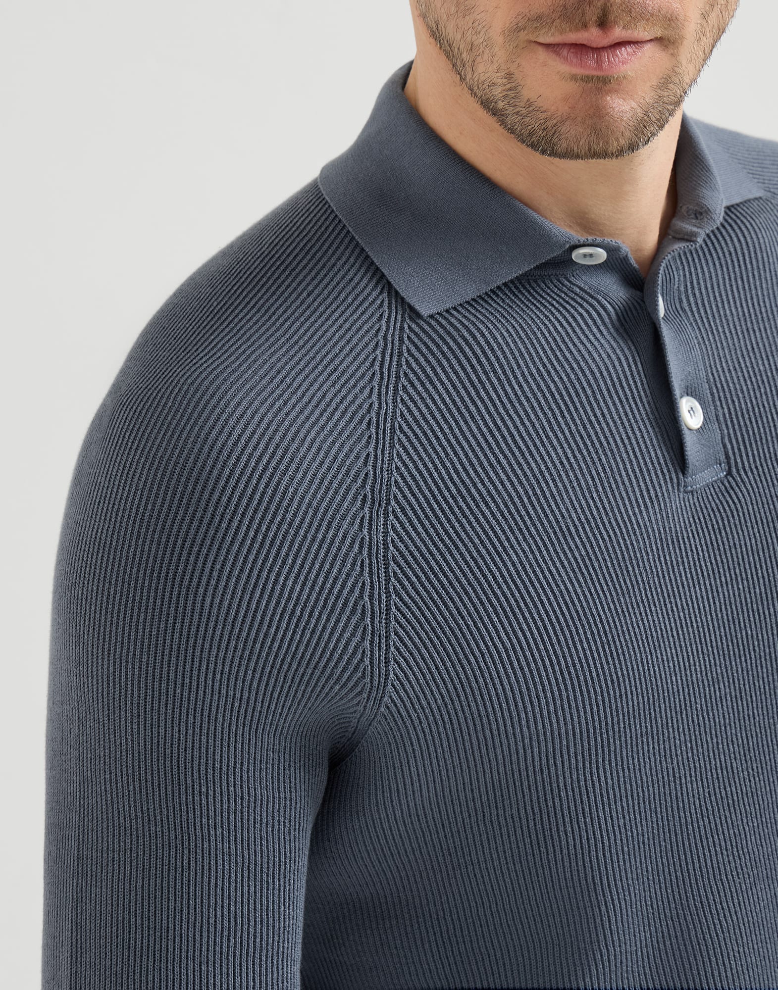 English Rib knit polo for Man in Navy Blue | Brunello Cucinelli