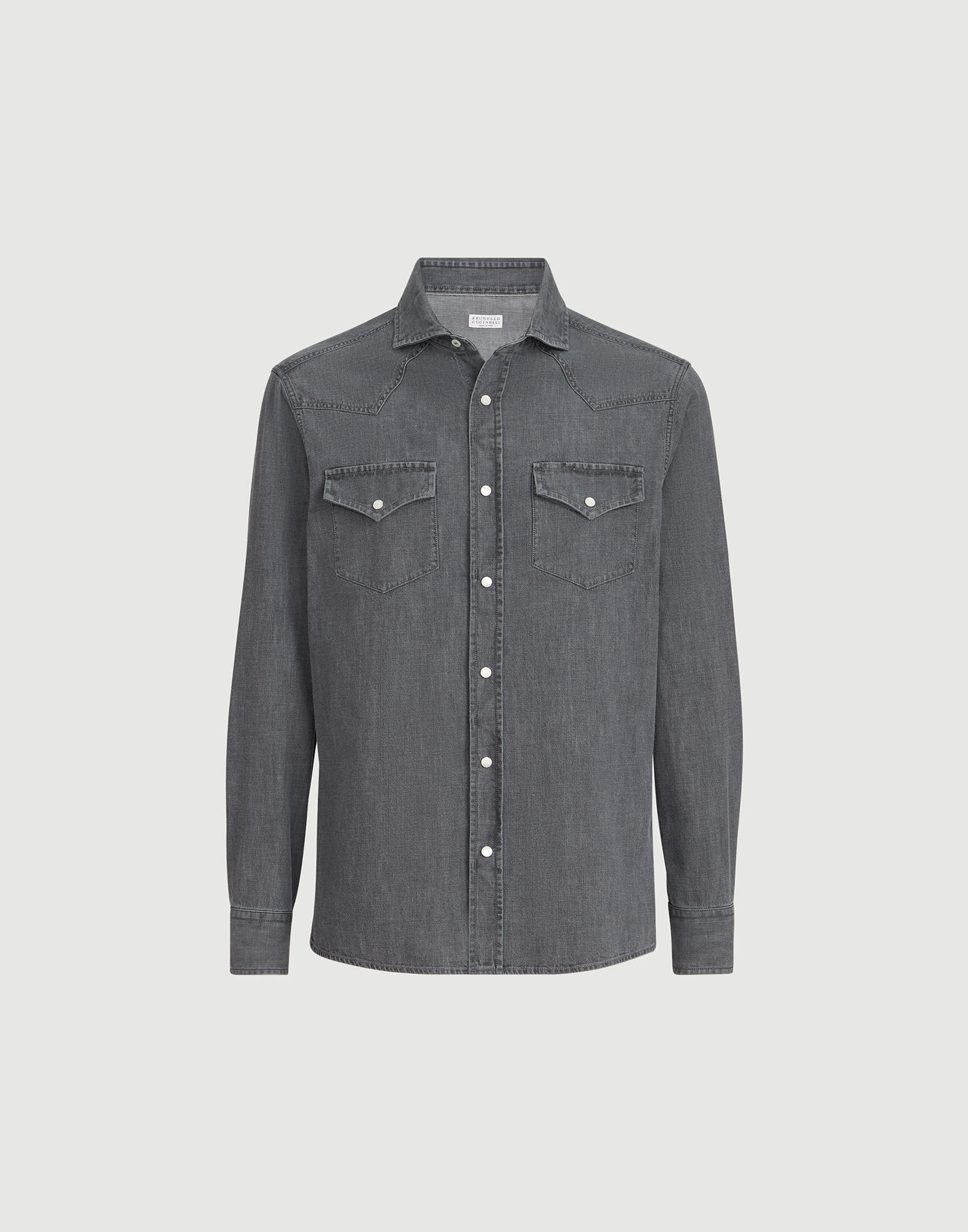 Brunello cucinelli トップス　ダークグレー Lightweight denim shirt for Man in Dark Grey | Brunello Cucinelli