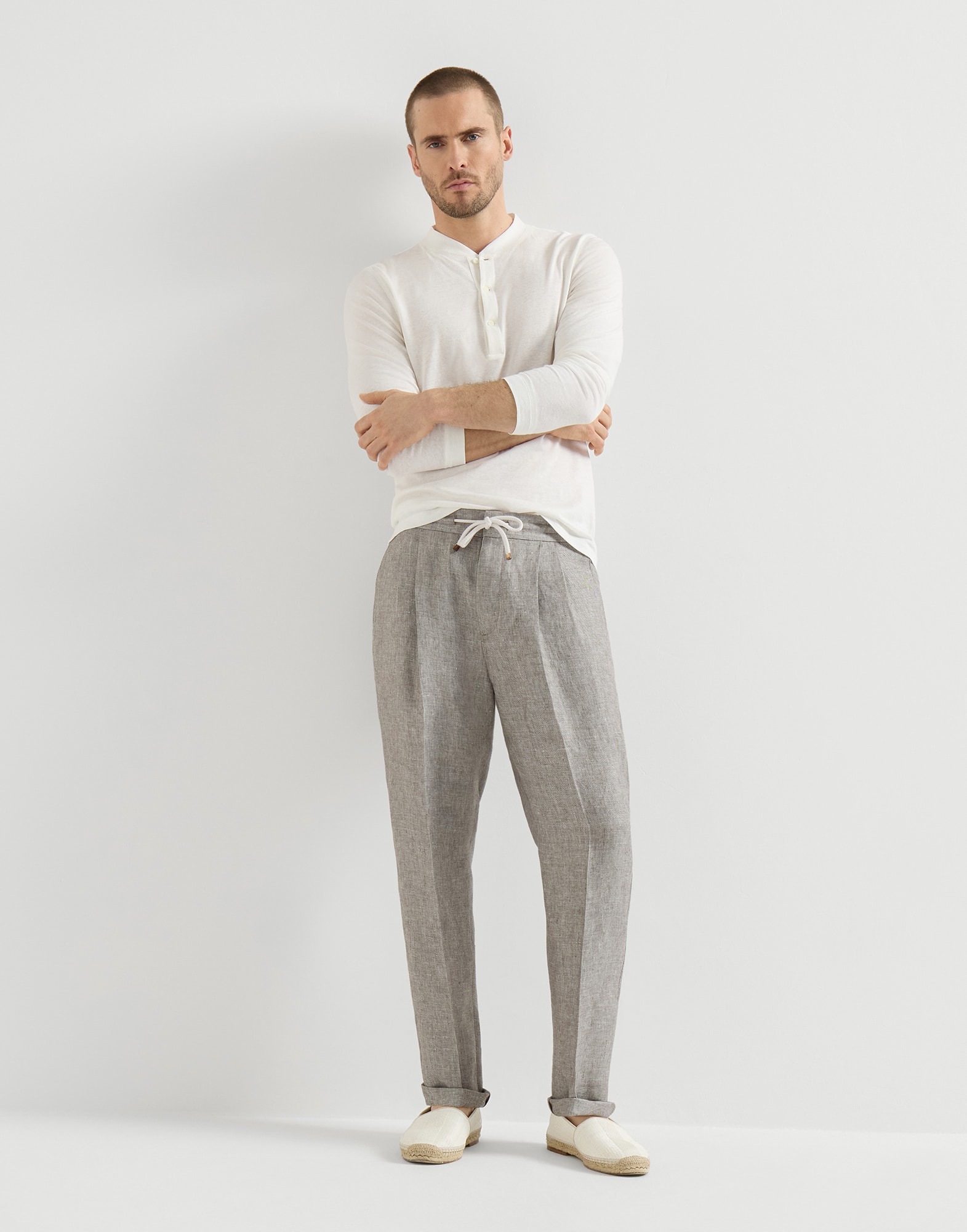 Hemp and linen trousers for Man in Light Grey | Brunello Cucinelli
