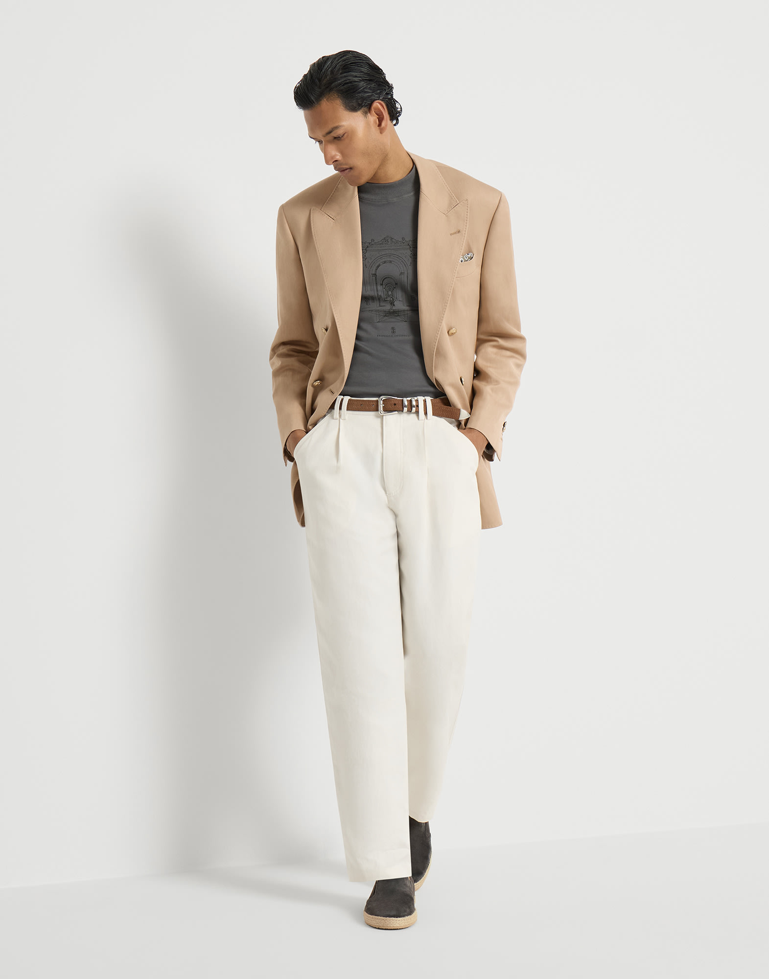 メンズ 向け ダークグレー スエードスリッポン | Brunello Cucinelli