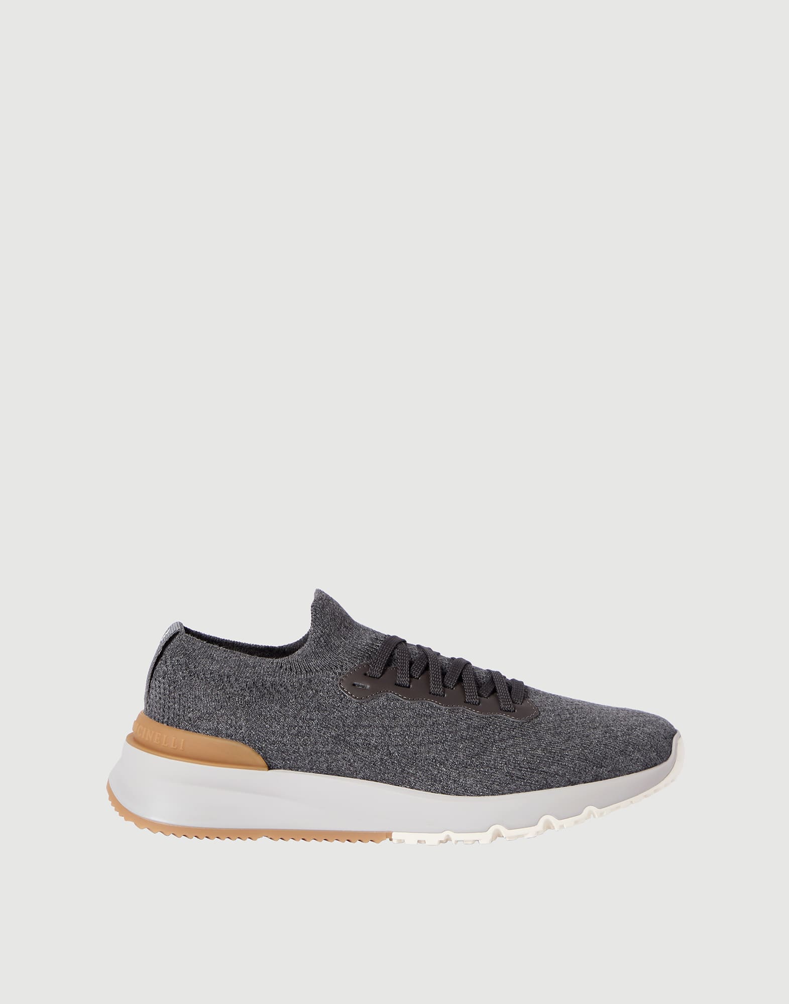 Cotton and calfskin runners for Man in Anthracite | Brunello Cucinelli