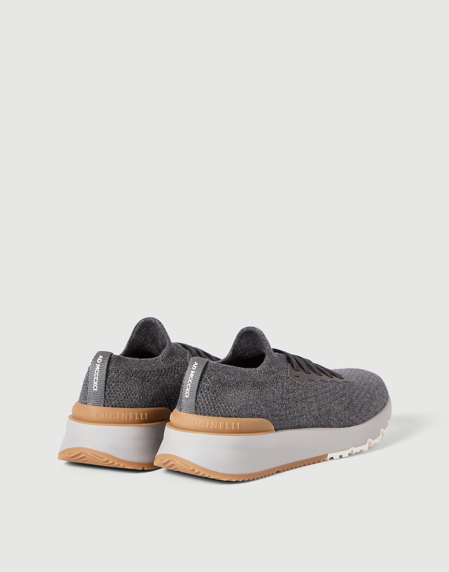 Cotton and calfskin runners for Man in Anthracite | Brunello Cucinelli