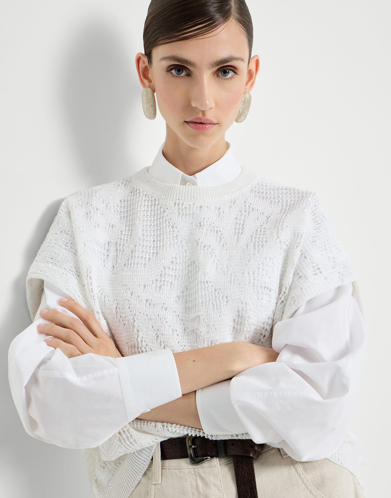 Dazzling water lilies t-shirt for Woman in White | Brunello Cucinelli
