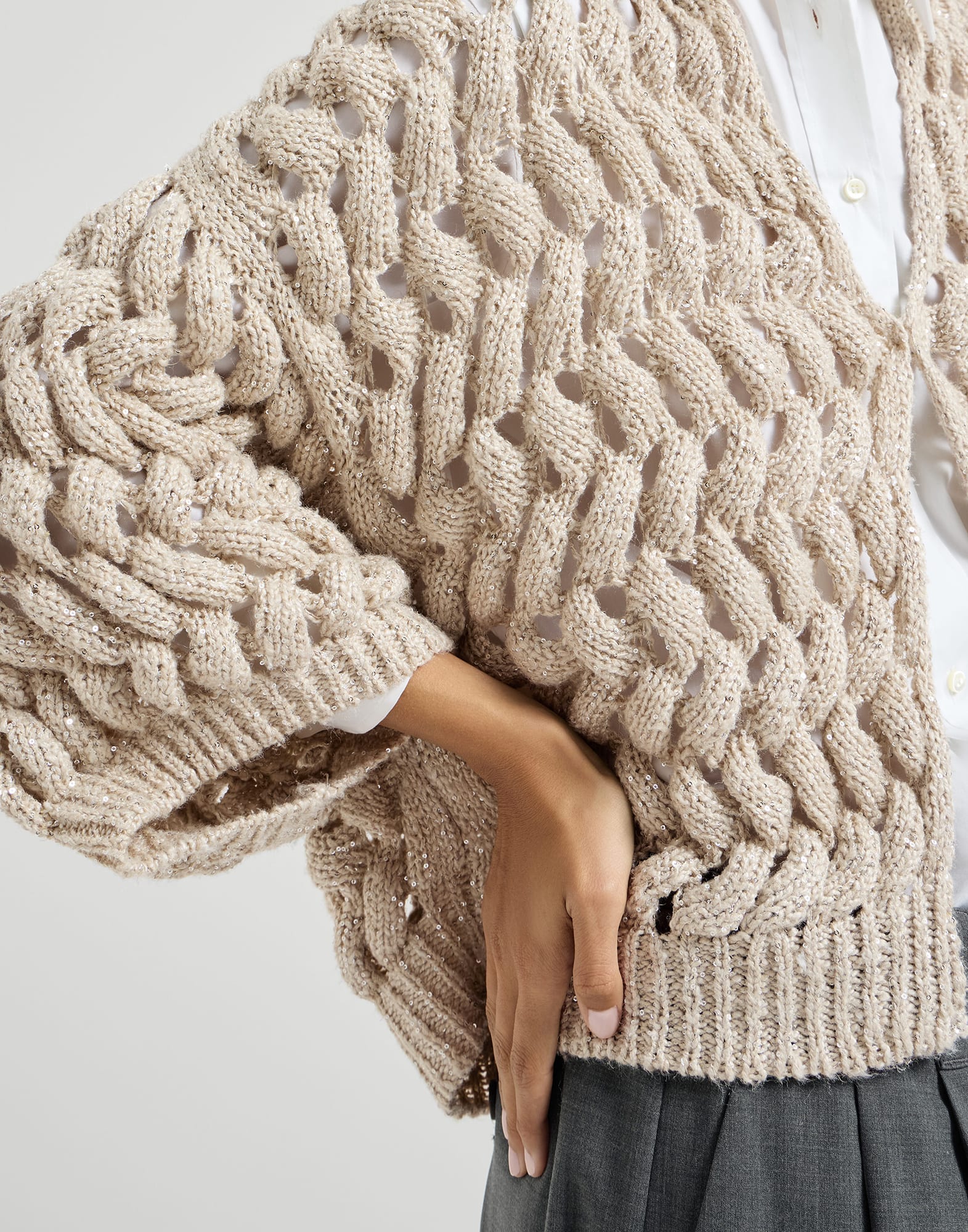 Dazzling waves cardigan for Woman in Sand | Brunello Cucinelli