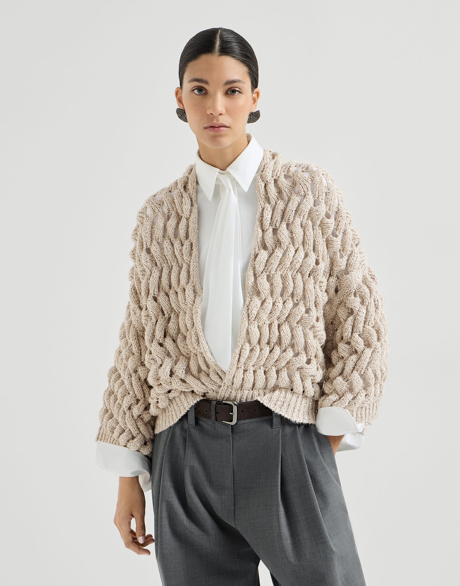 Dazzling waves cardigan Sand Woman - Brunello Cucinelli