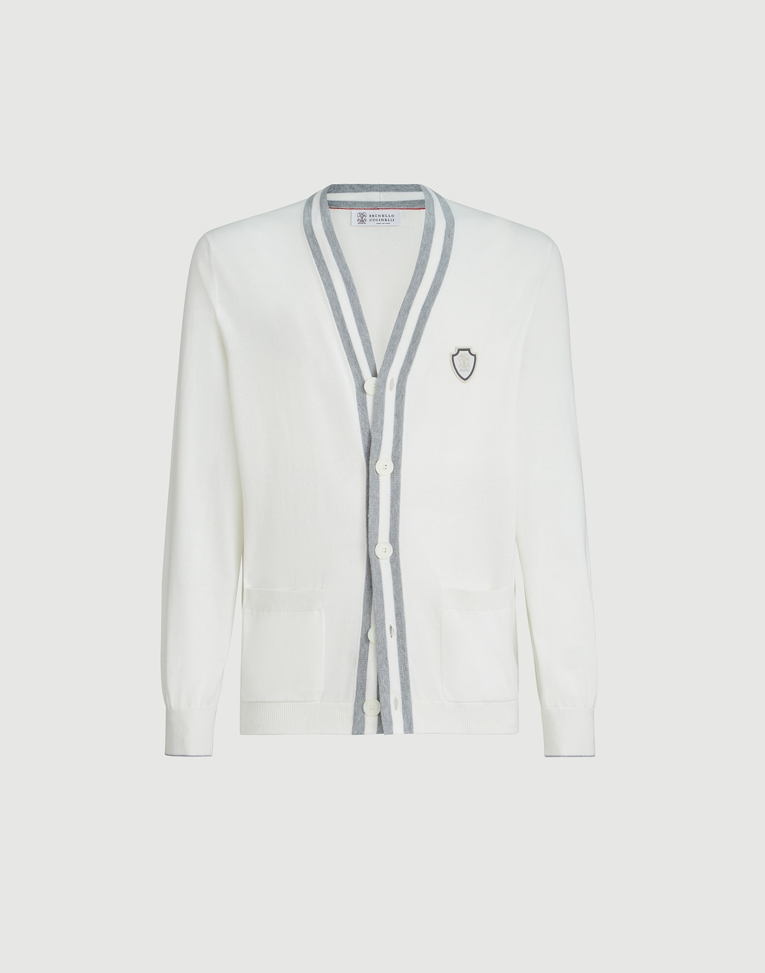 BRUNELLO CUCINELLI - Brunello Cucinelli コットンカーディガン メンズ 向け グレー ロゴ付き コットン カーディガン | Brunello Cucinelli