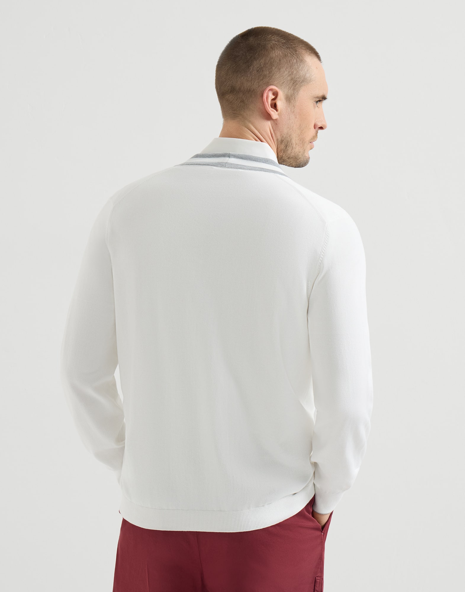 メンズ 向け グレー ロゴ付き コットン カーディガン | Brunello Cucinelli