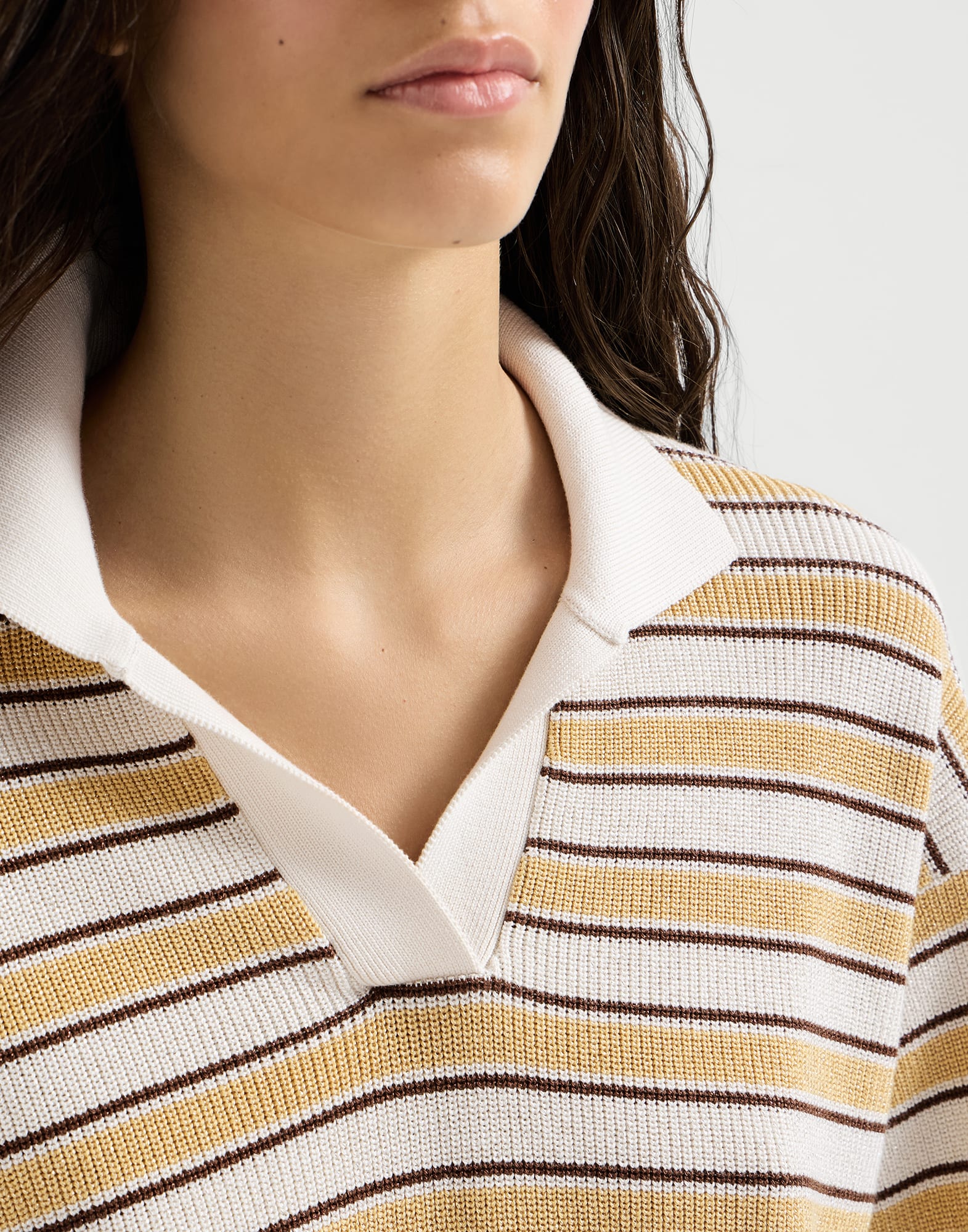 Knit polo with sparkling stripes for Woman in Zabaione Yellow