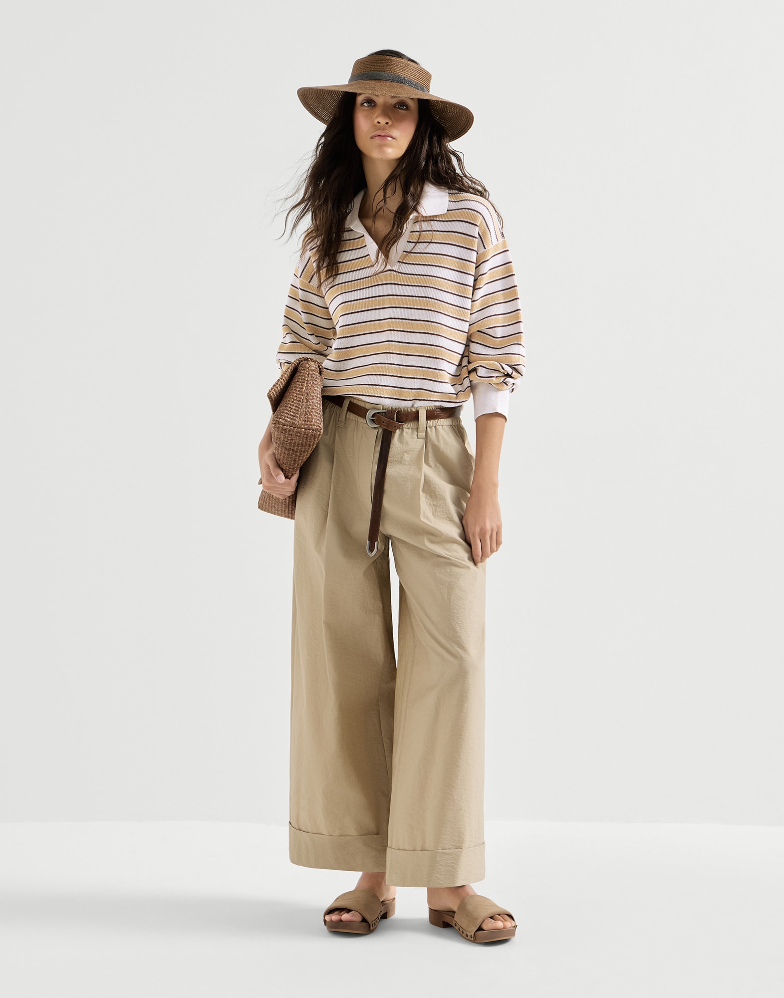 Knit polo with sparkling stripes for Woman in Zabaione Yellow