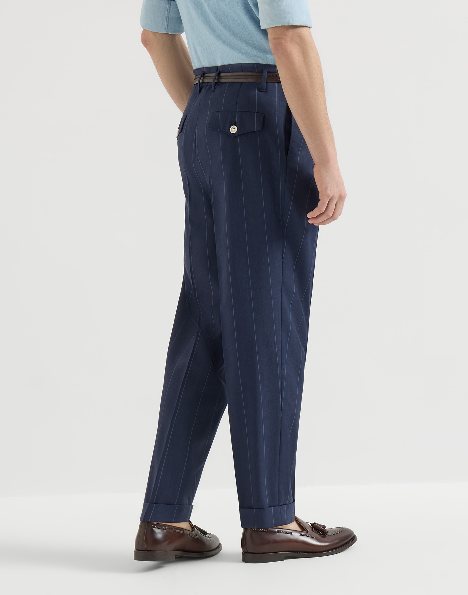 Chalk stripe trousers for Man in Medium Grey | Brunello Cucinelli