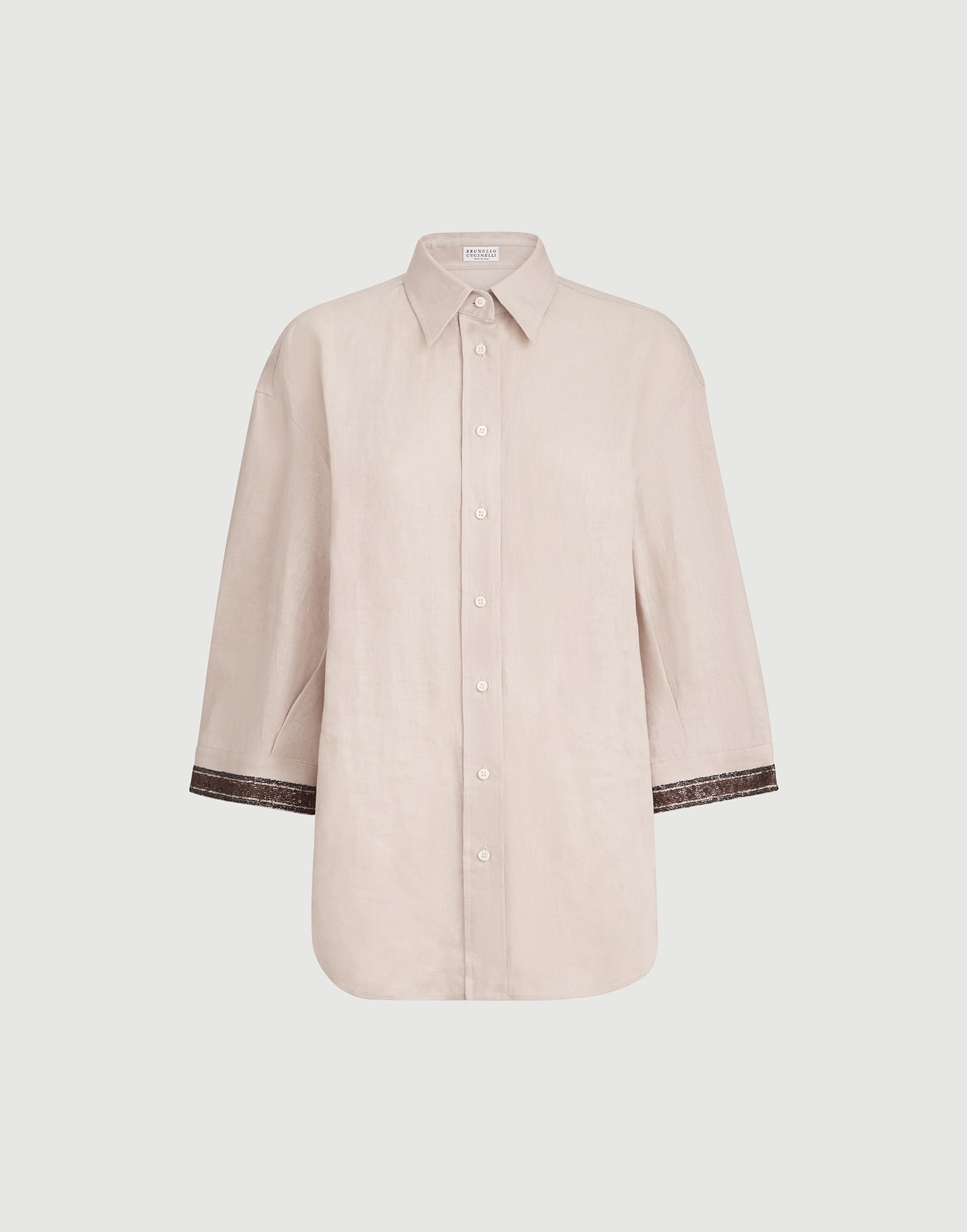 Linen shirt with dazzling cuffs for Woman in Yuta | Brunello Cucinelli