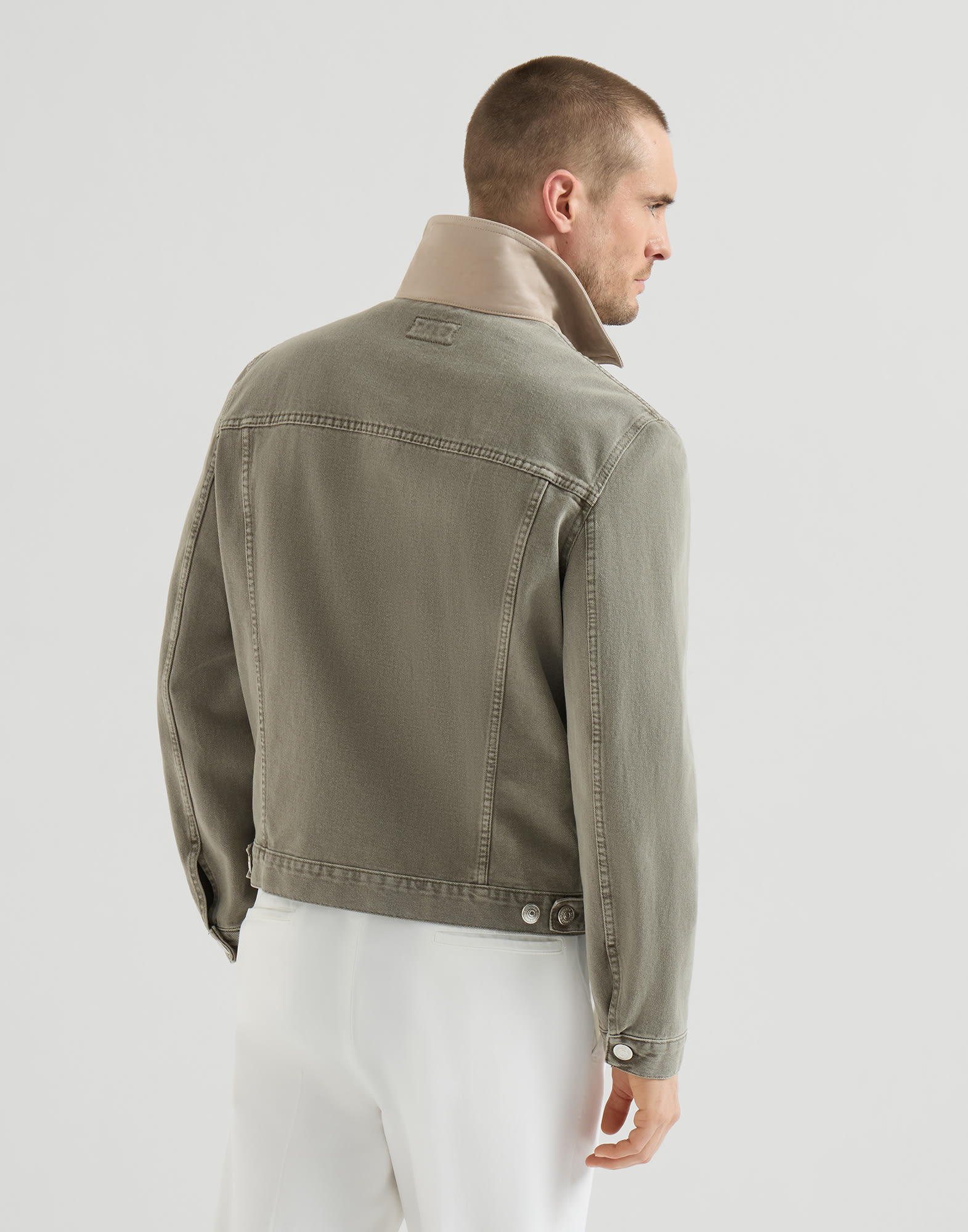 Garment-dyed outerwear jacket for Man in Military | Brunello Cucinelli