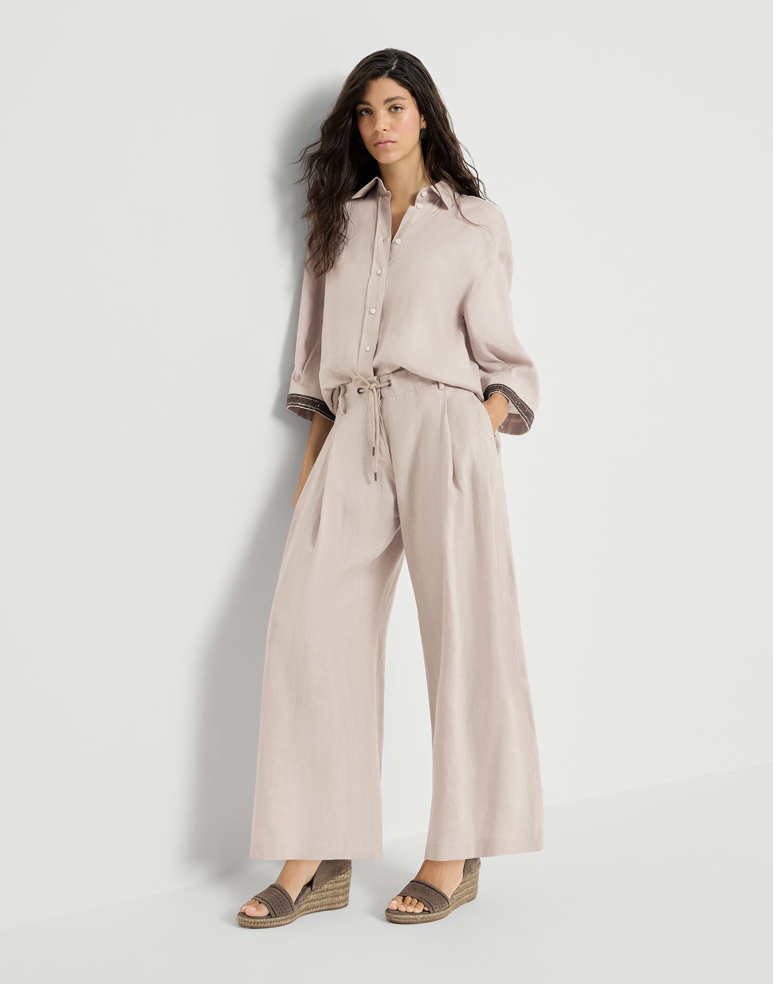 Linen trousers with drawstring for Woman in Zabaione Yellow