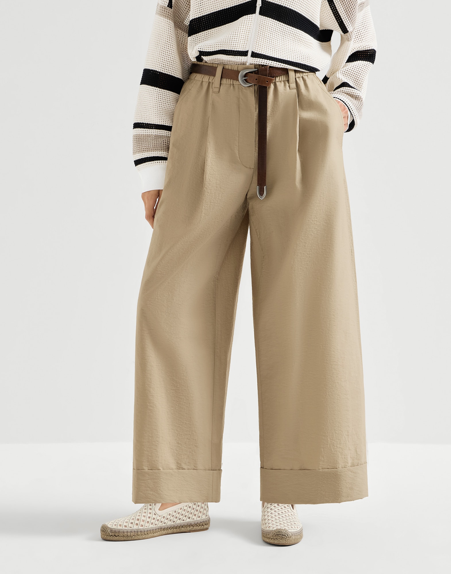 Брюки Boxy Pleated Капучино Женщина - Brunello Cucinelli