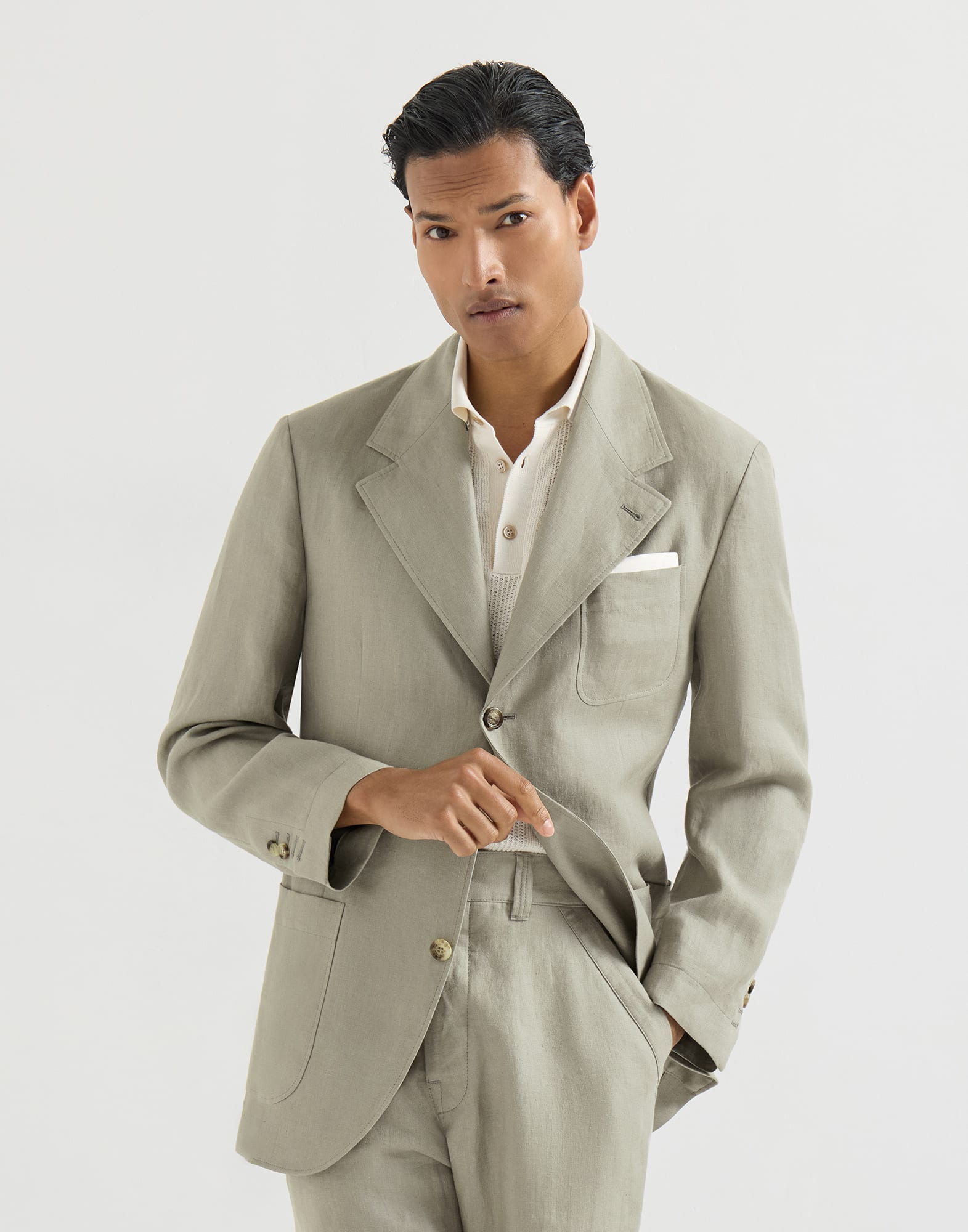 Chevron unlined blazer Sage Man - Brunello Cucinelli