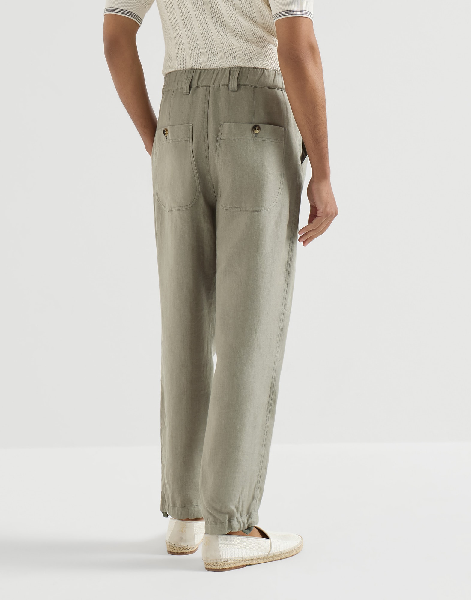 Linen trousers with drawstring for Man in Sage | Brunello Cucinelli