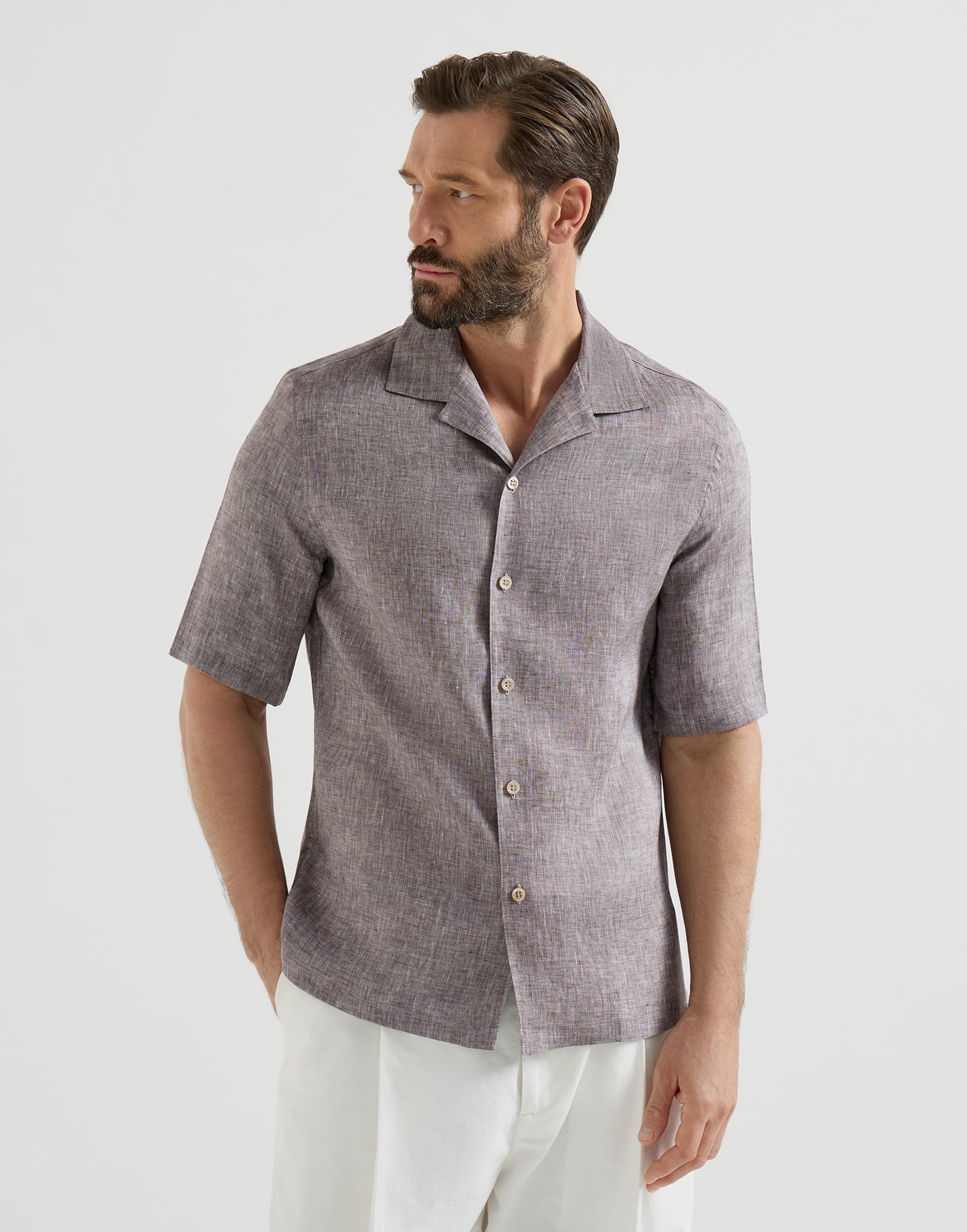 Short sleeve shirt for Man in White | Brunello Cucinelli