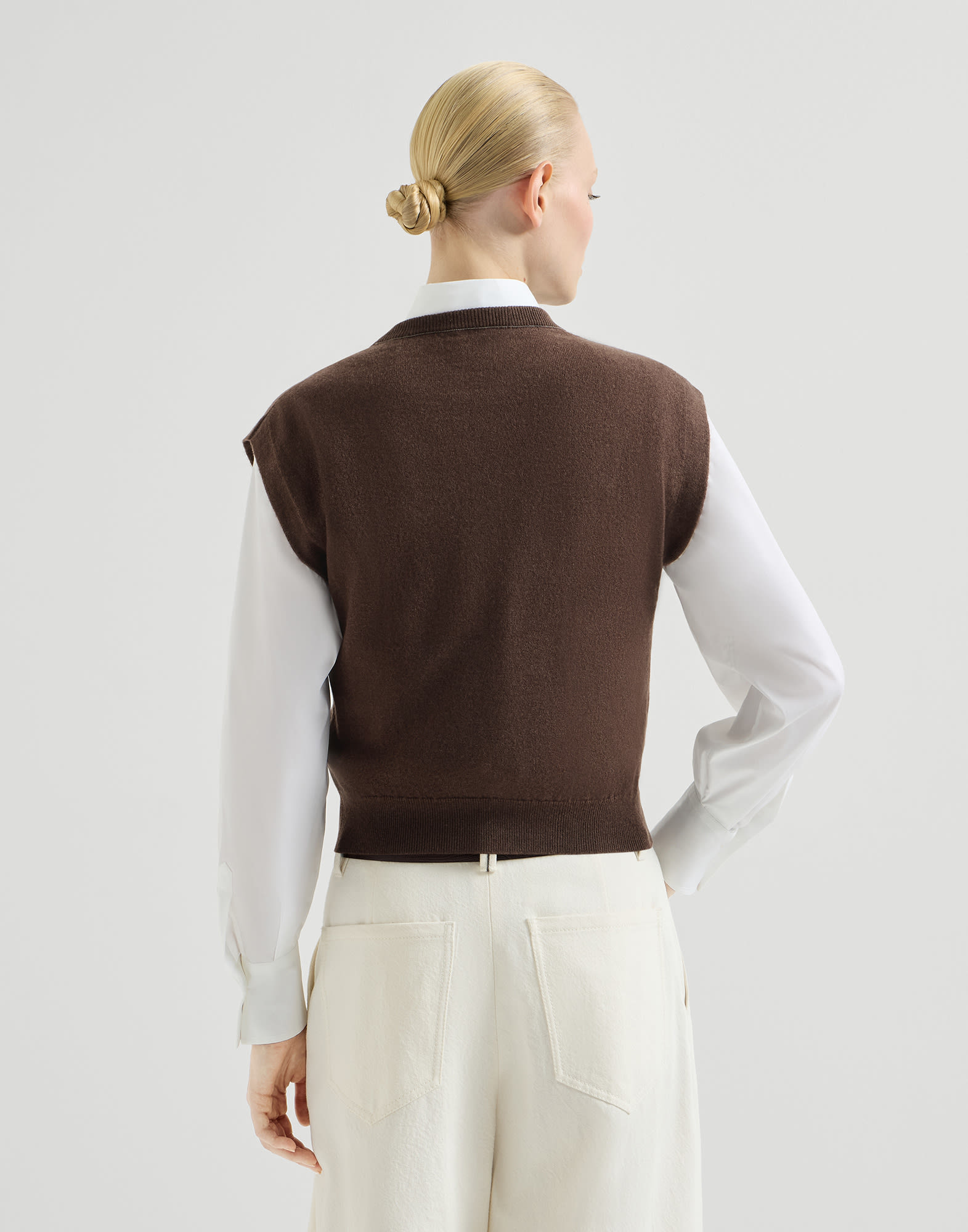 Cashmere knit T-shirt for Woman in Pine Cone Brown | Brunello