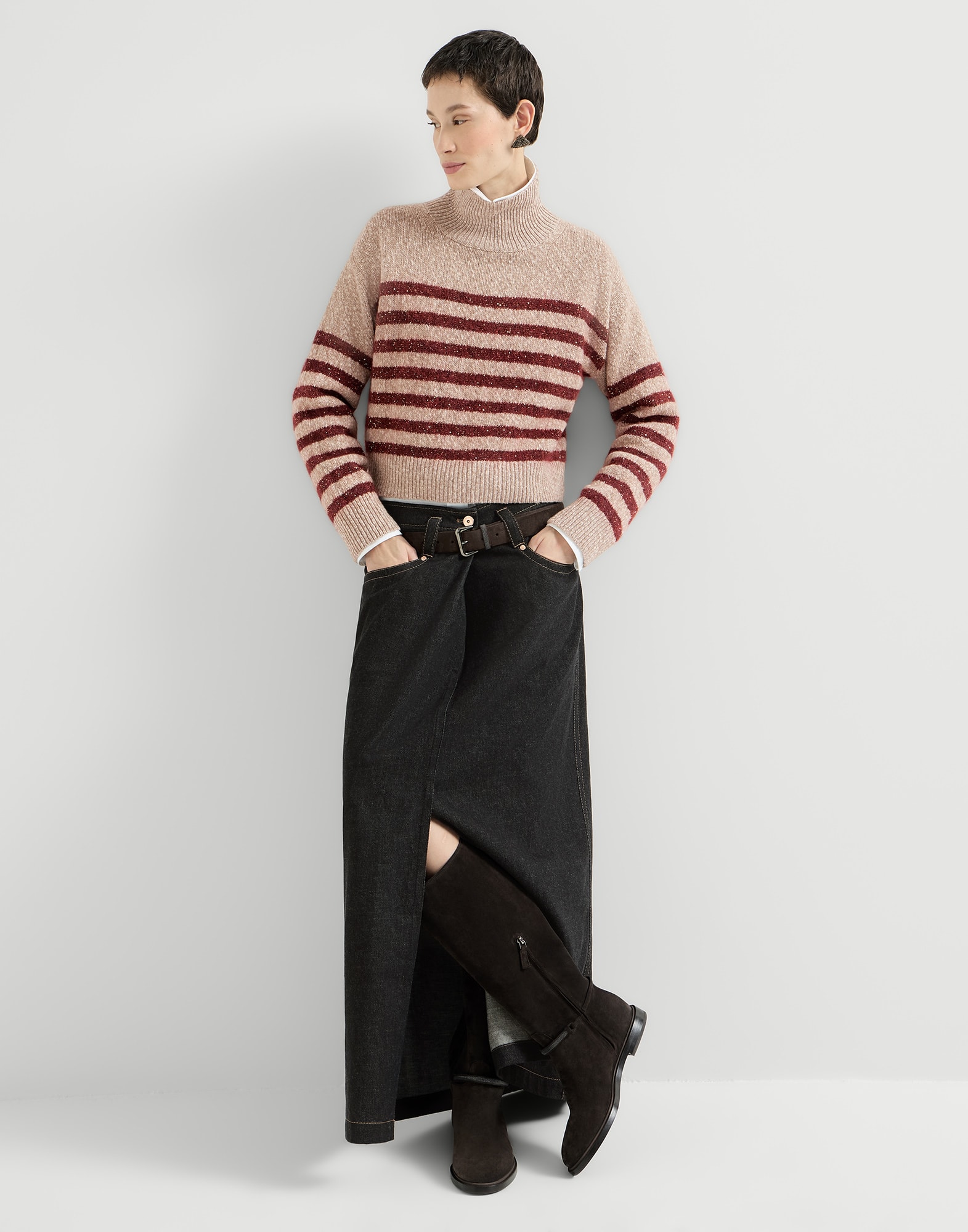 Denim five-pocket skirt for Woman in Black | Brunello Cucinelli