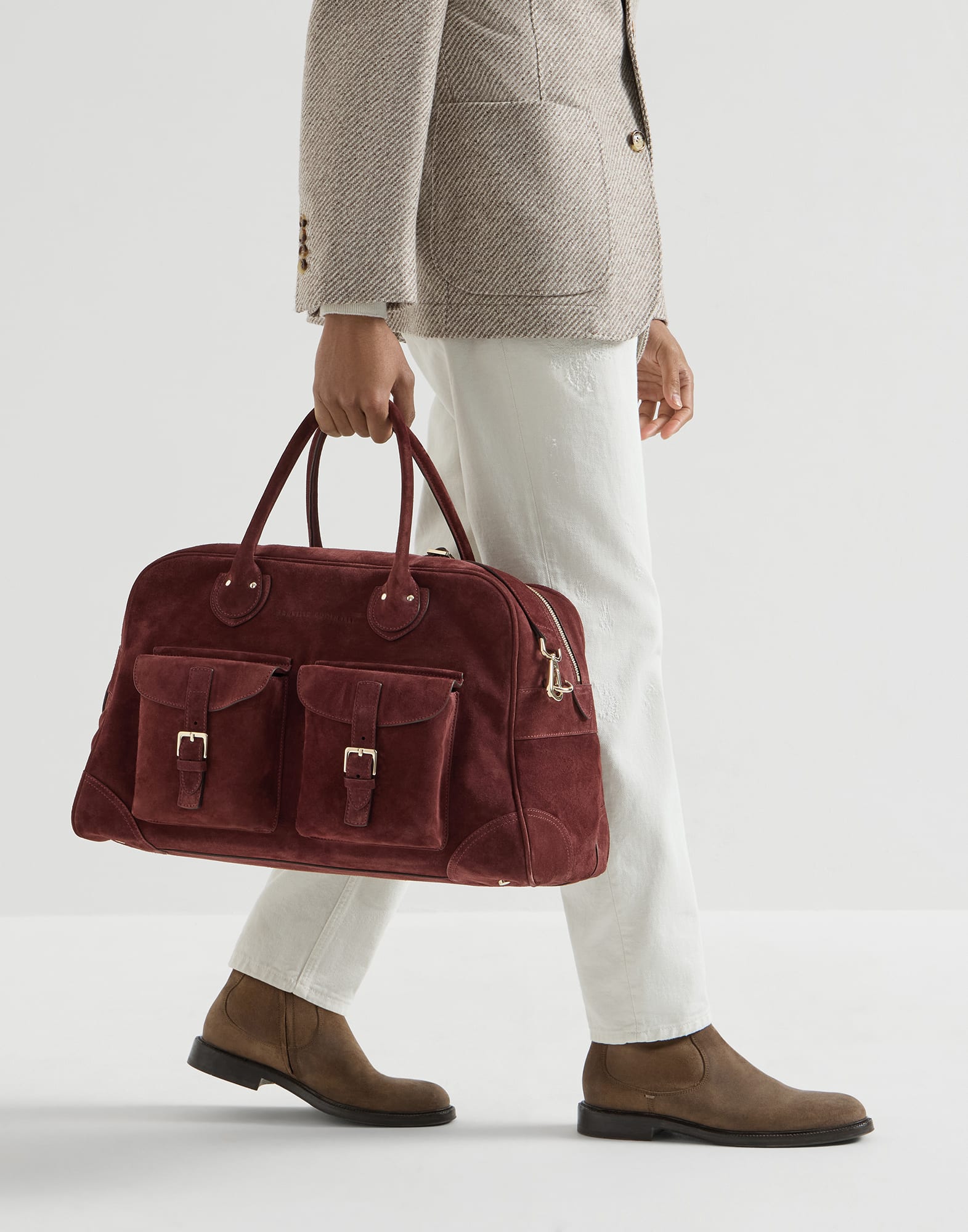 Suede weekender bag for Man in Burgundy | Brunello Cucinelli
