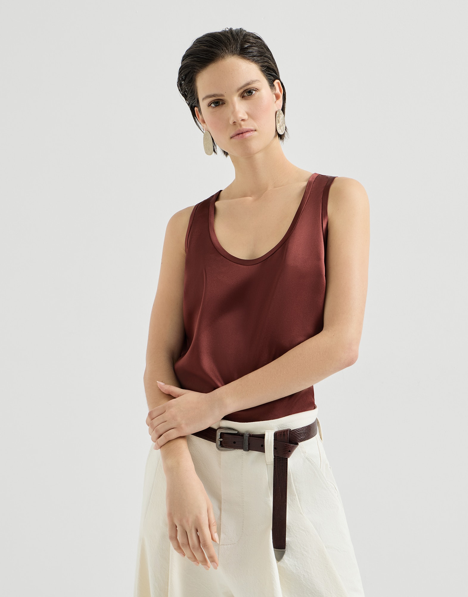 Stretch silk satin camisole Wine Woman - Brunello Cucinelli