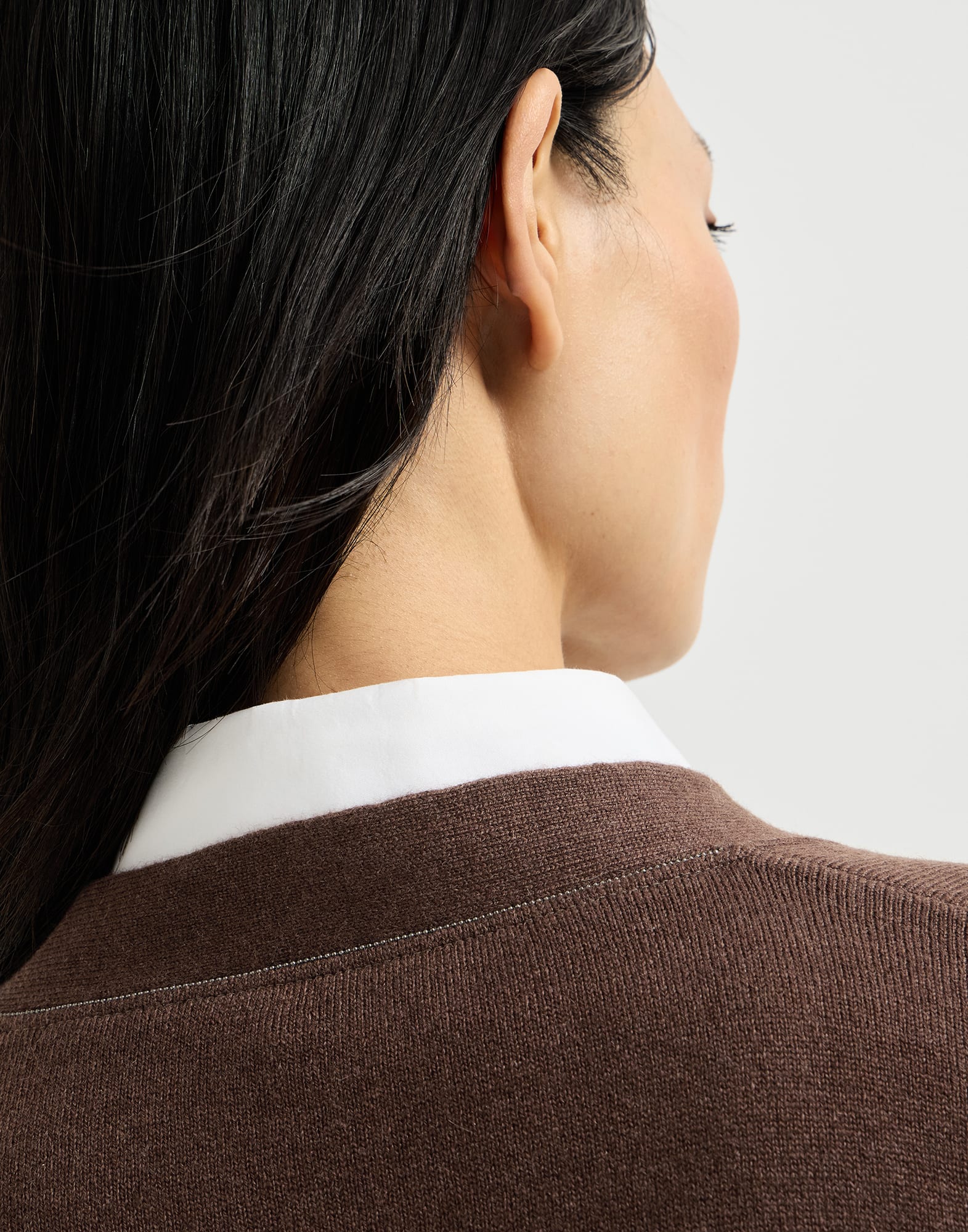 Cashmere cardigan with monili for Woman in Pine Cone Brown