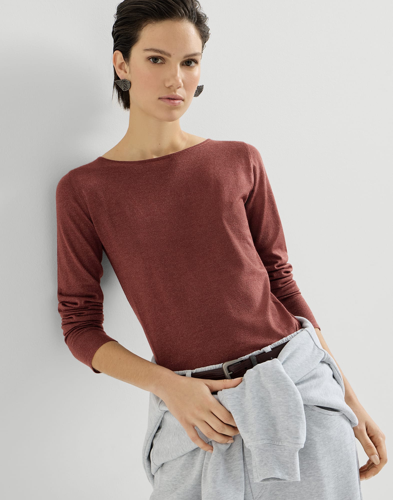 Cashmere and silk lightweight sweater for Woman in Light Grey