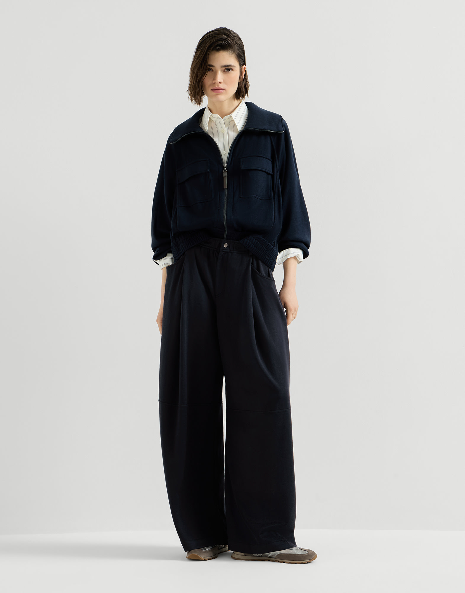 Interlock track trousers for Woman in Night | Brunello Cucinelli