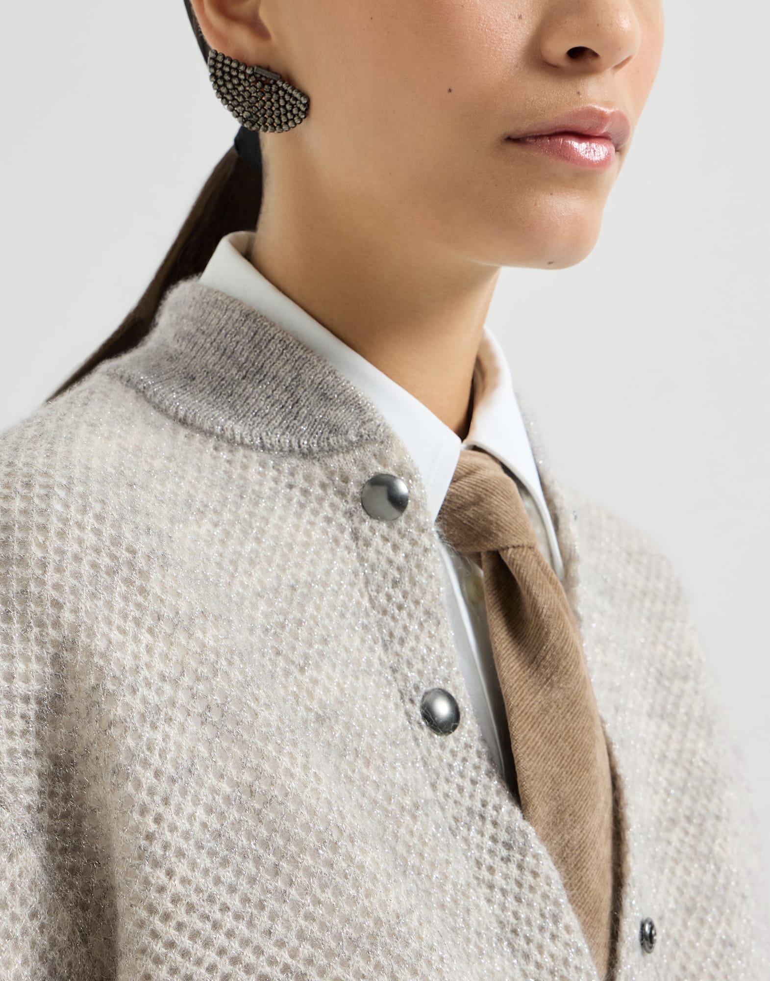 Sparkling double-knit net cardigan for Woman in Light Grey