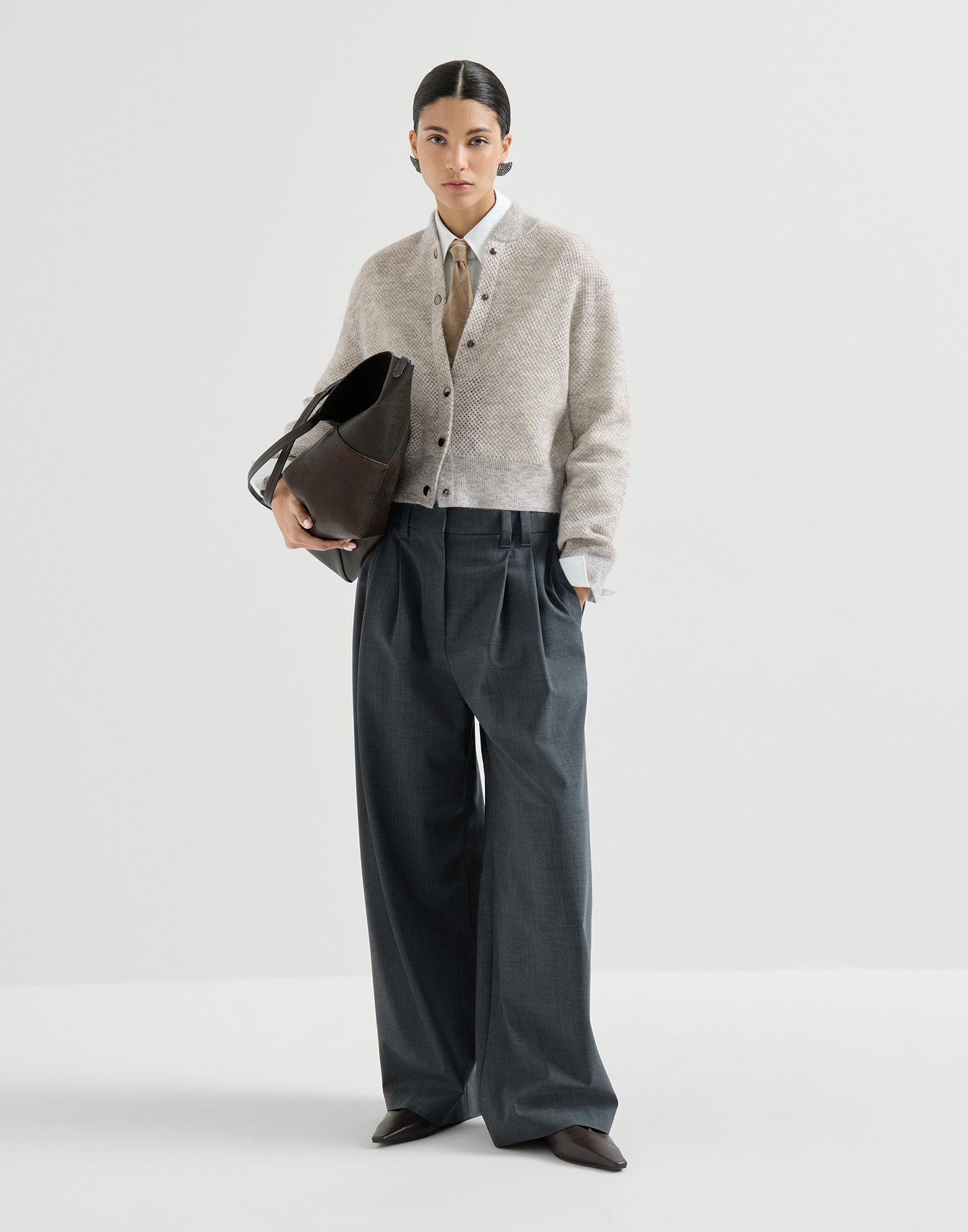 Sparkling double-knit net cardigan for Woman in Light Grey