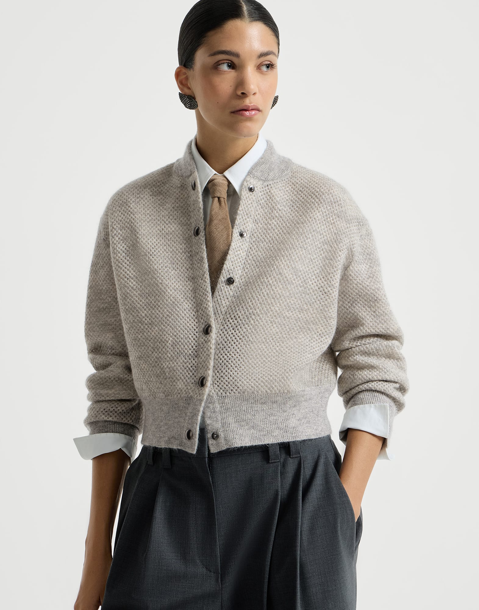 Sparkling double-knit net cardigan for Woman in Light Grey