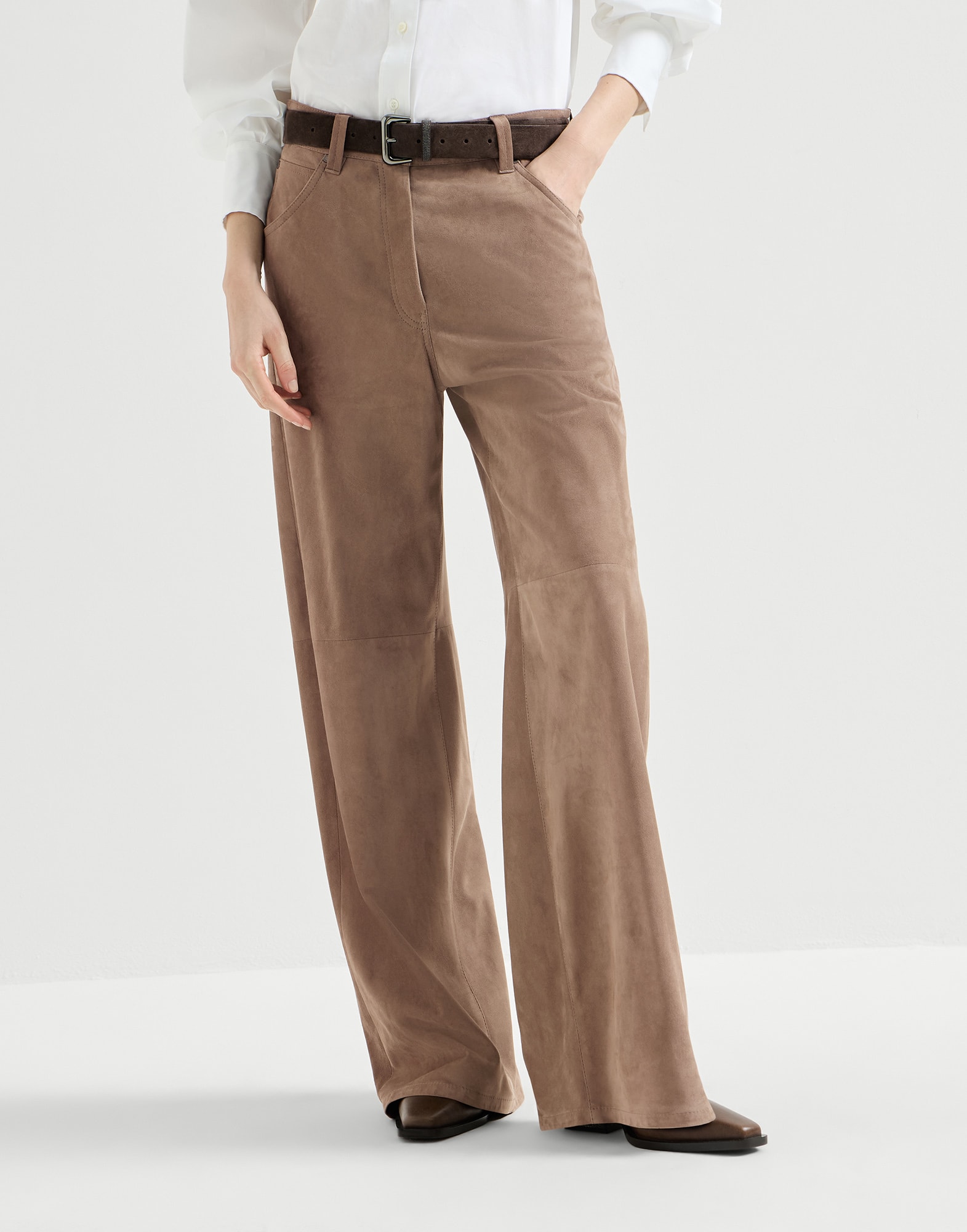 Suede baggy trousers Light Brown Woman - Brunello Cucinelli