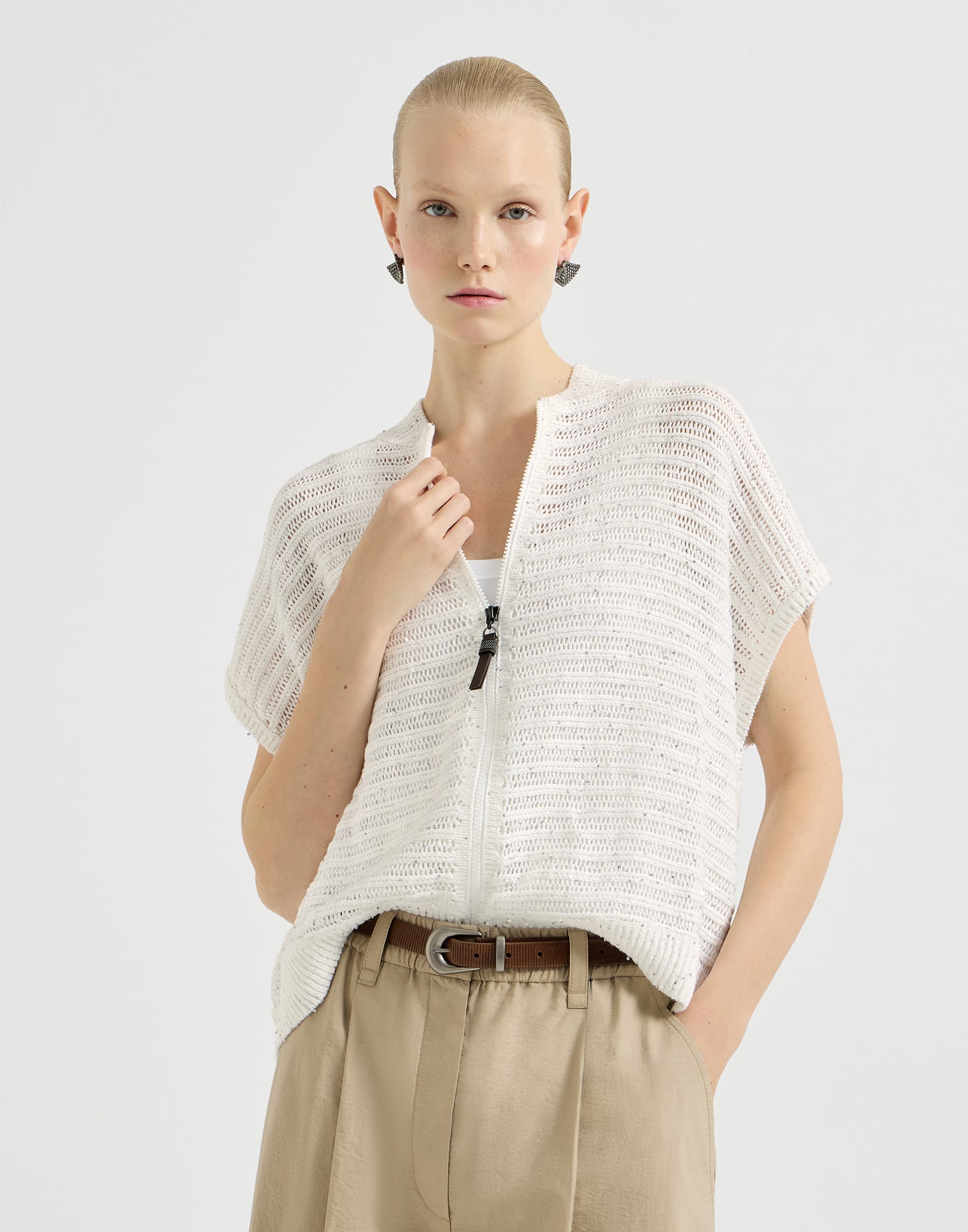 Zip-front Cardigan - Front view - View Full Screen