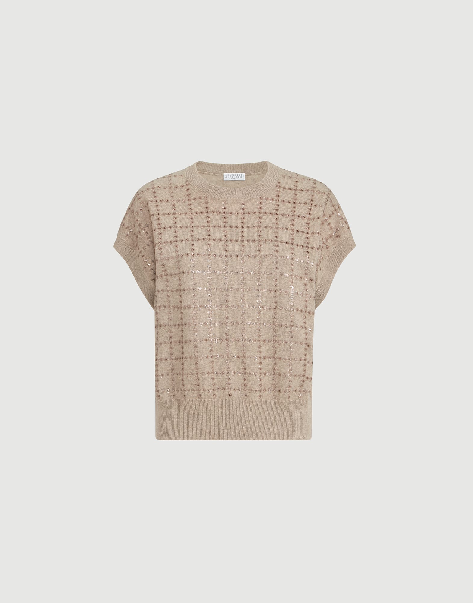 Knit with dazzling windowpane embroidery for Woman in Beige