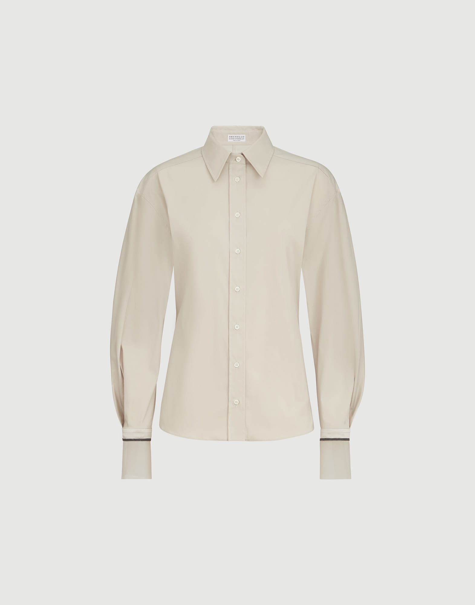 Poplin shirt with silk cuffs for Woman in Ivory | Brunello Cucinelli